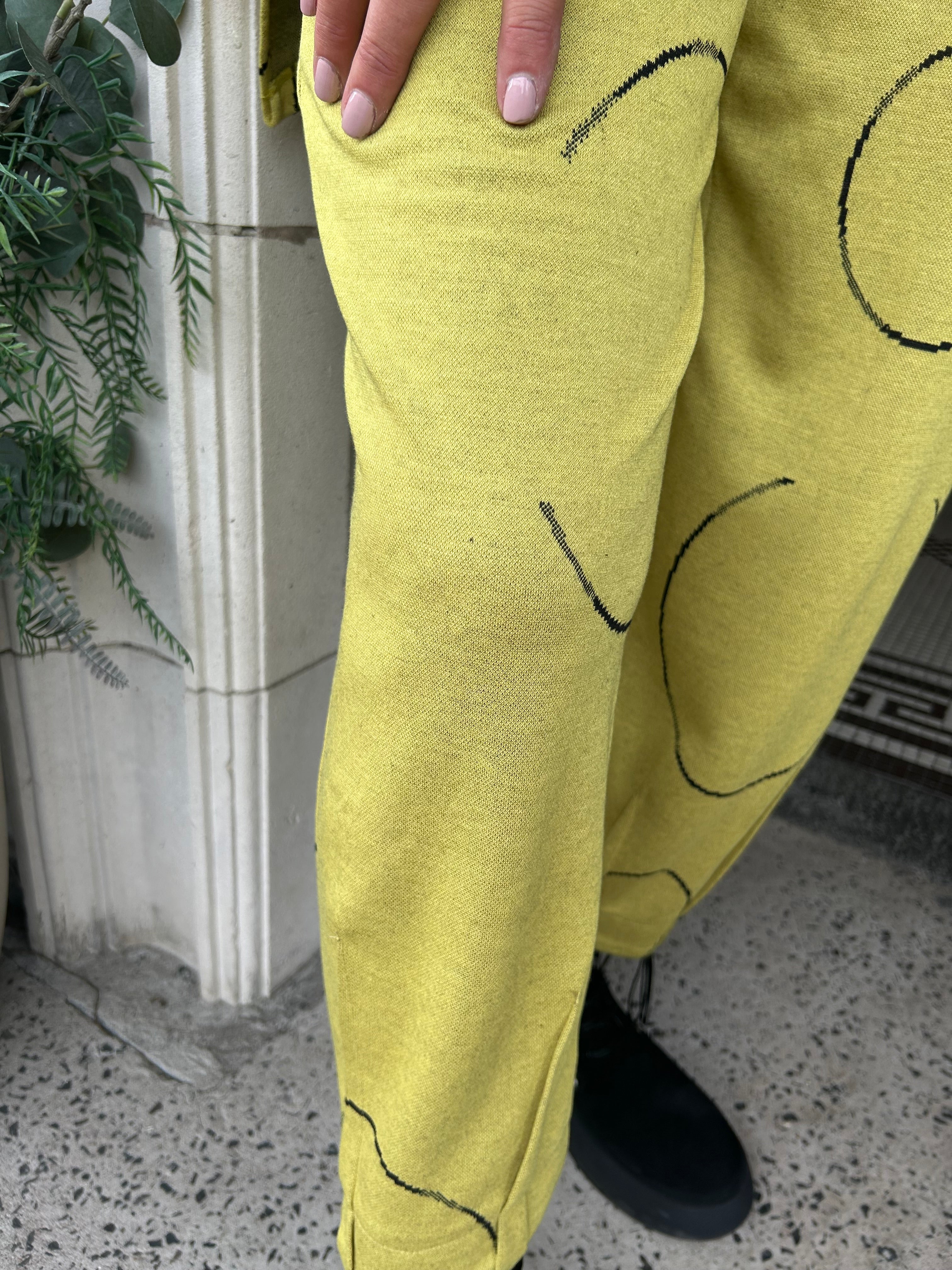 Wide Leg Patterned Trouser in Lemon
