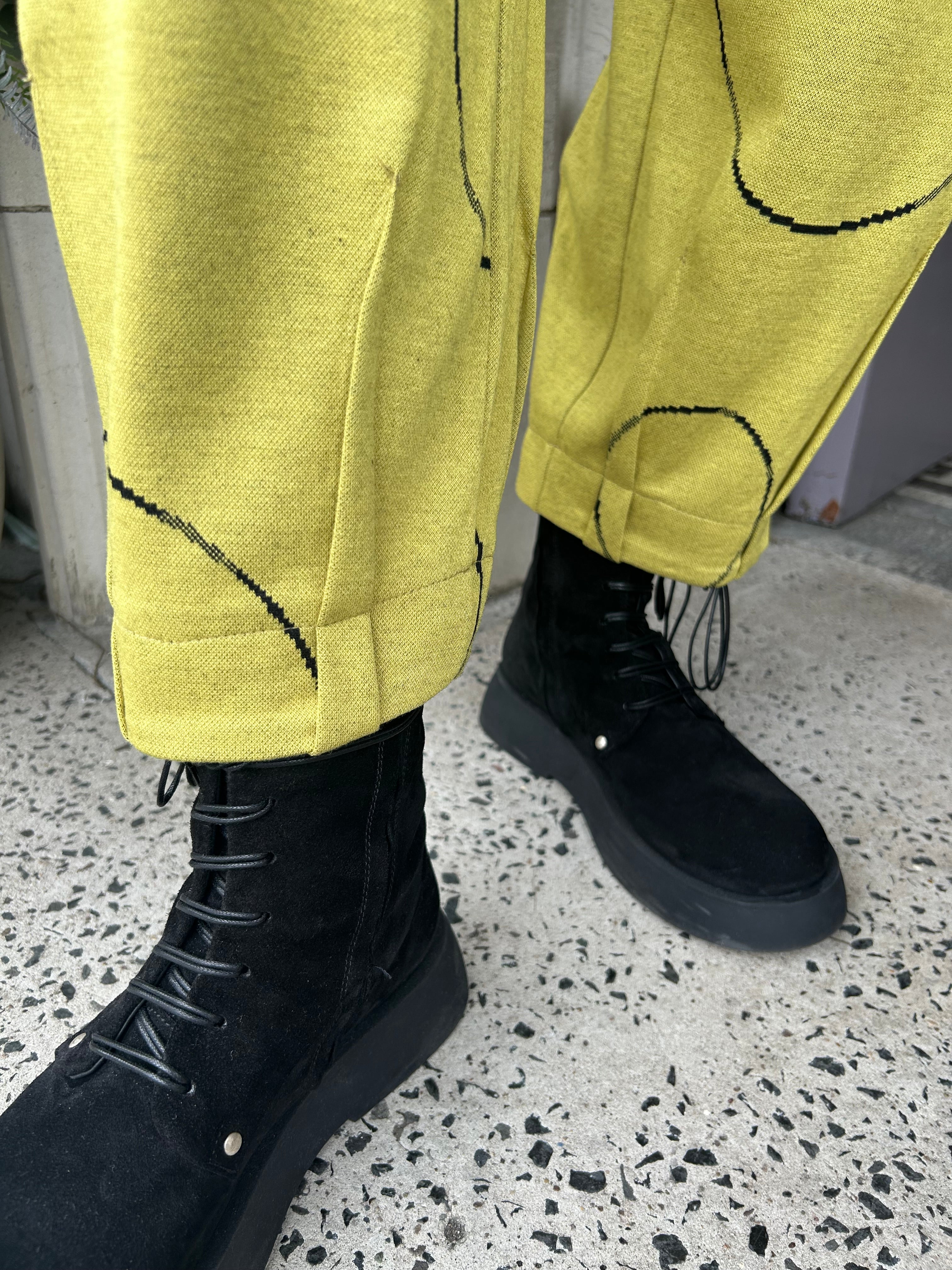 Wide Leg Patterned Trouser in Lemon