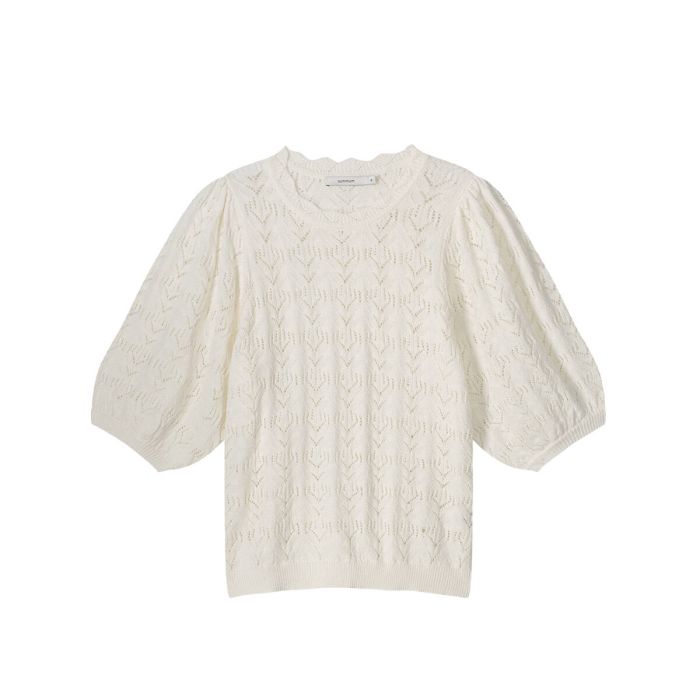 Crochet Cotton Knit Top in Off White