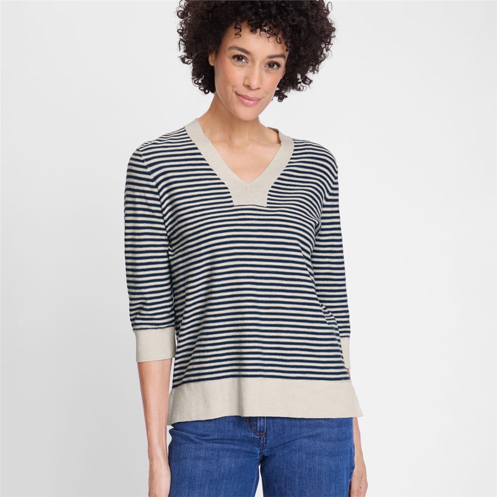 Striped Jumper WIth Contrasting Trim in True Navy