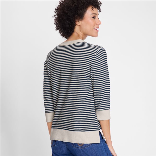 Striped Jumper WIth Contrasting Trim in True Navy