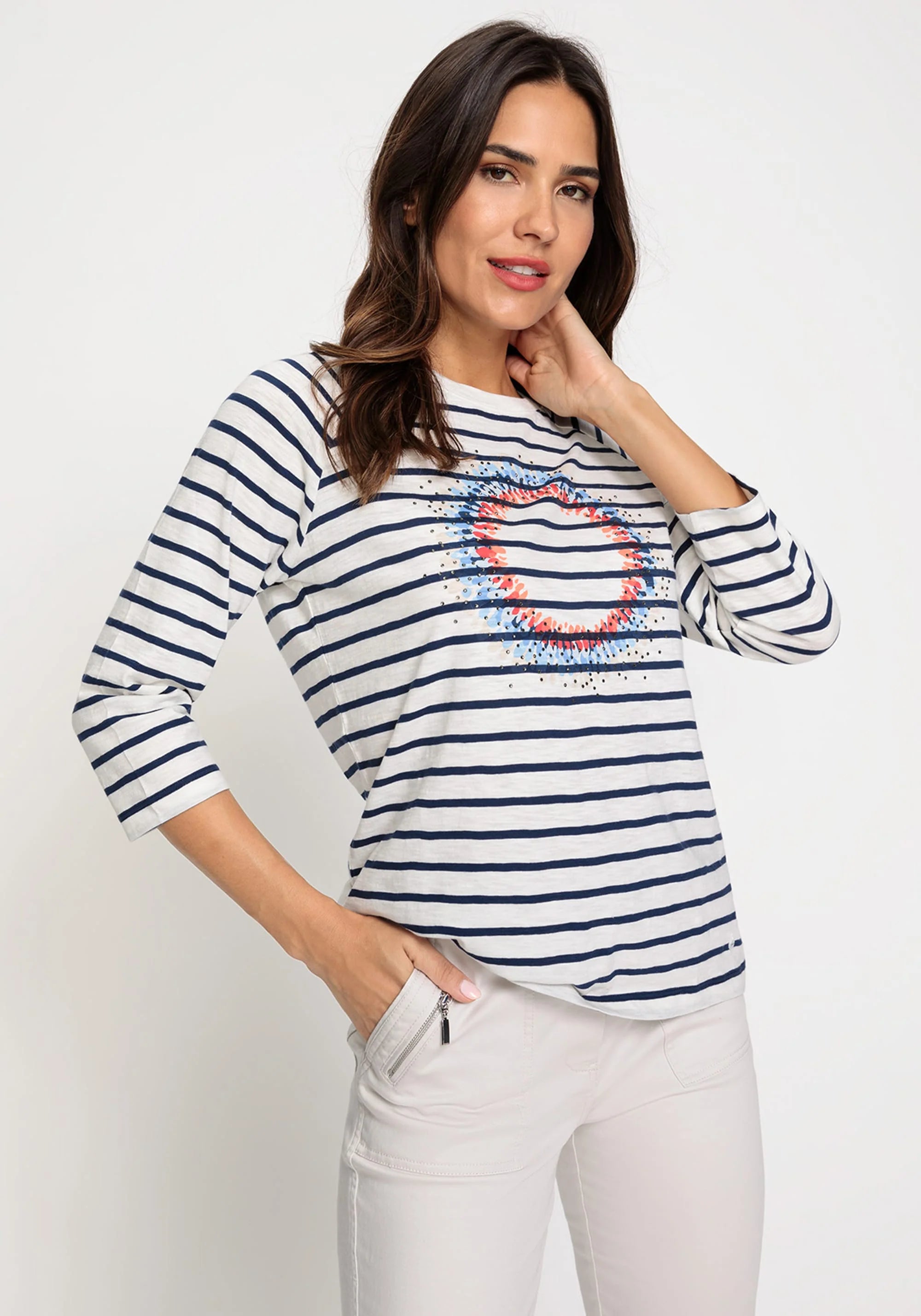 Striped Placement Print T-Shirt in Night Blue