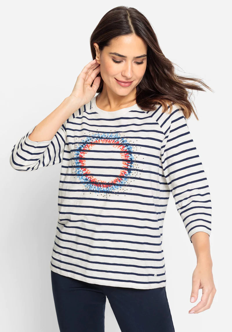 Striped Placement Print T-Shirt in Night Blue
