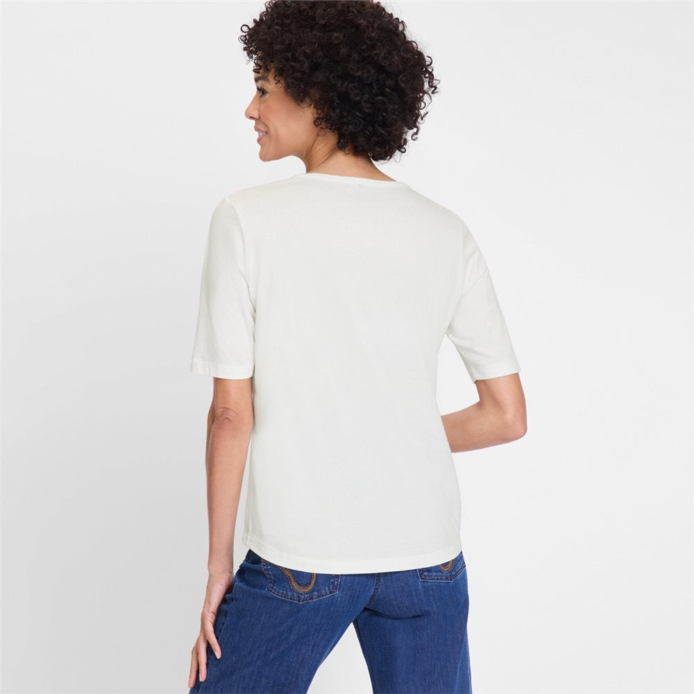 Top With Sequin Animal Print Front in Off White