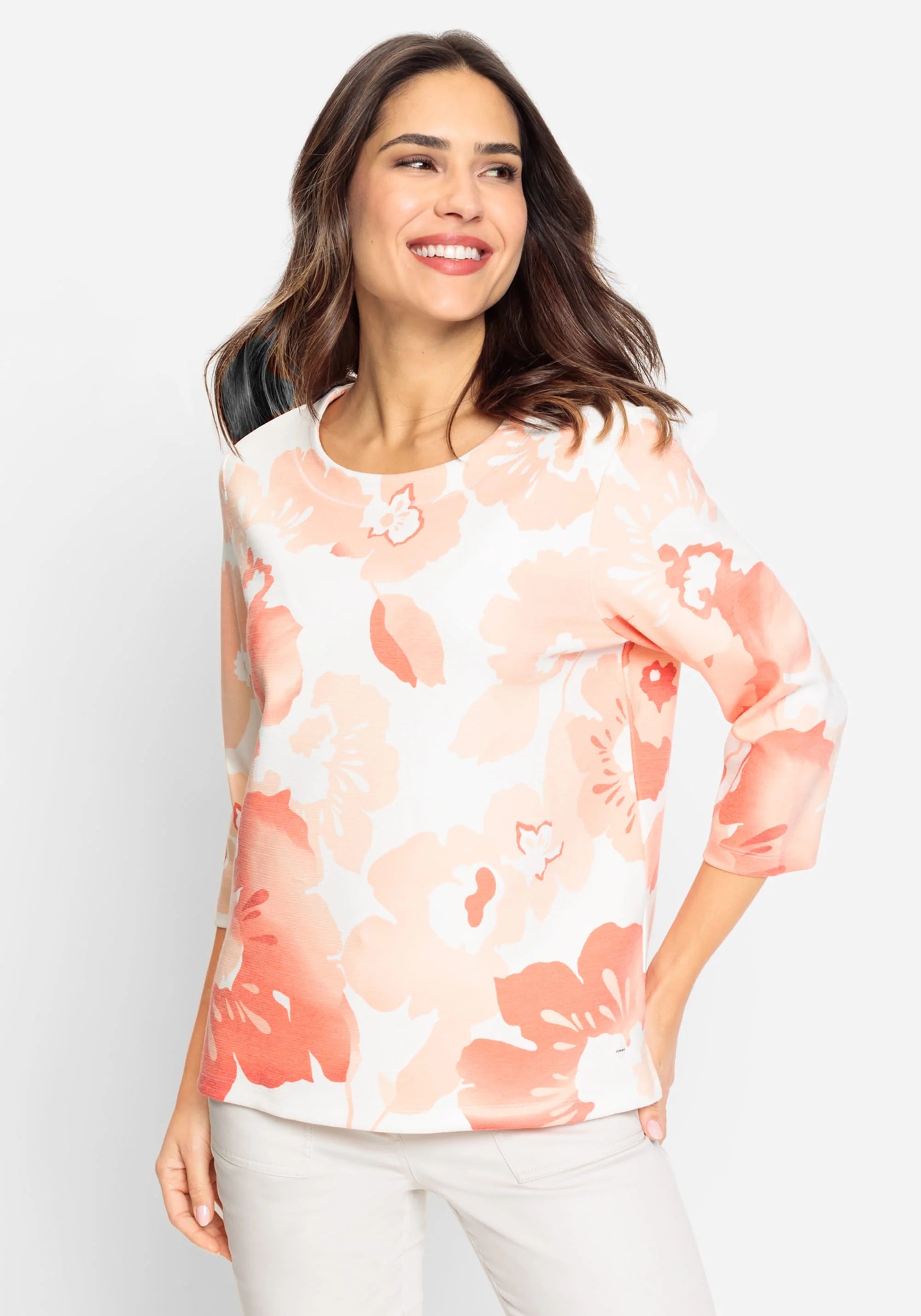 Floral Jersey Knit Top in Apricot Crush