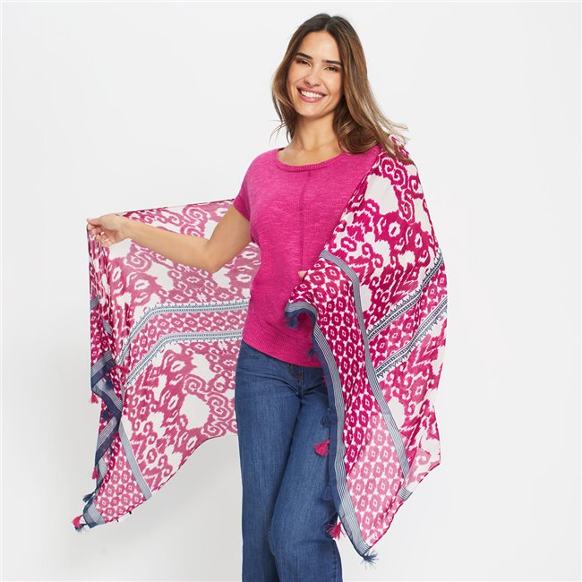 Printed Scarf With Tassle Trims in Violet