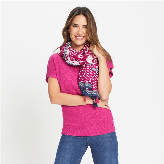 Printed Scarf With Tassle Trims in Violet