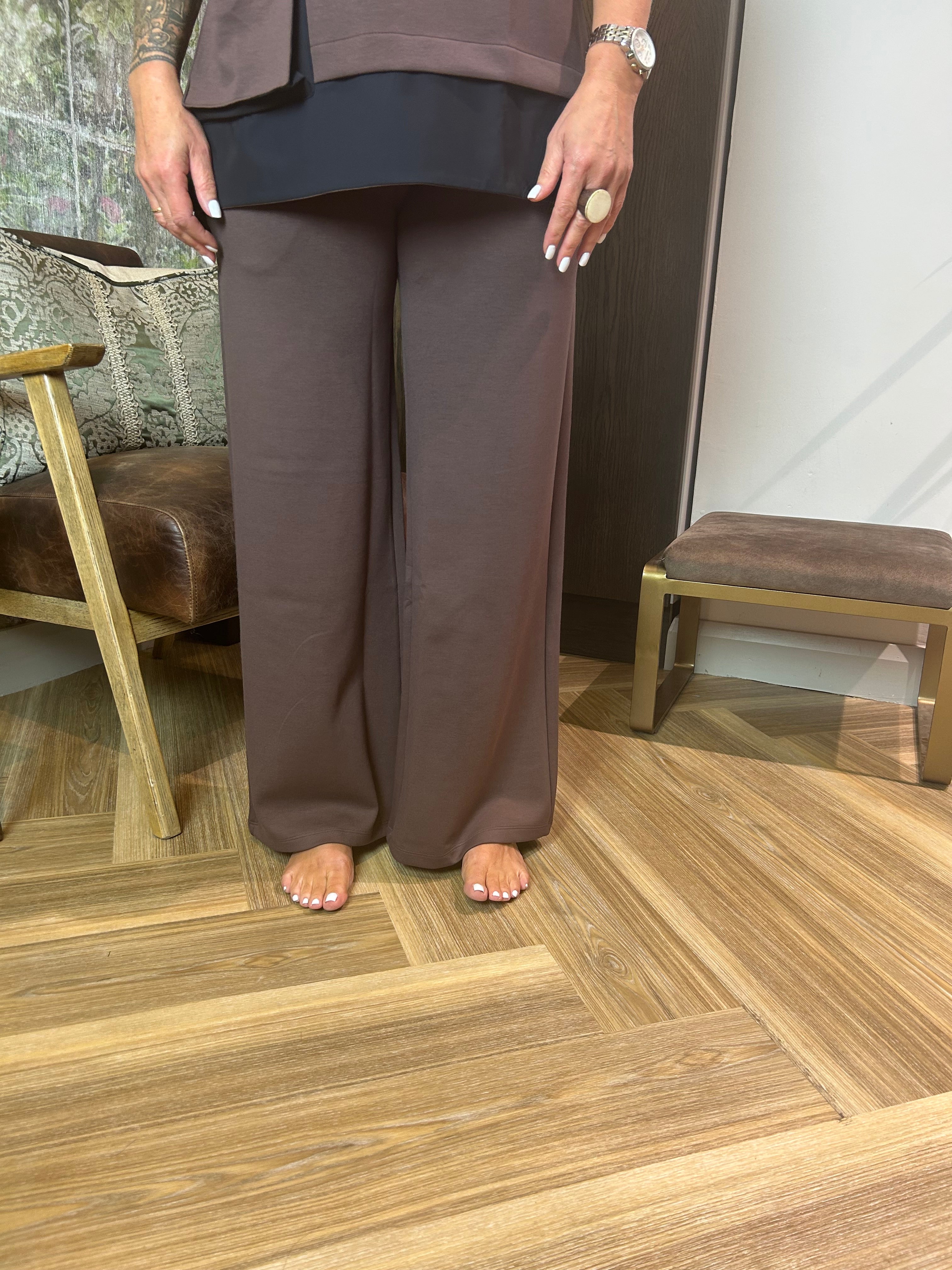Soft Wide Leg Jersey Trouser in Cocoa