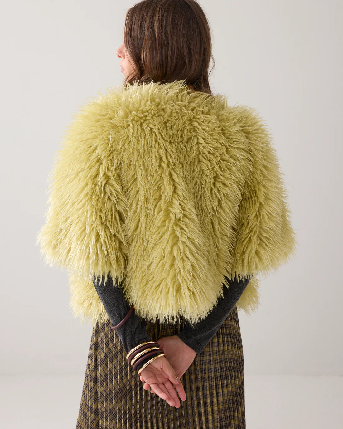 Faux Furry Jacket in Misty Lime