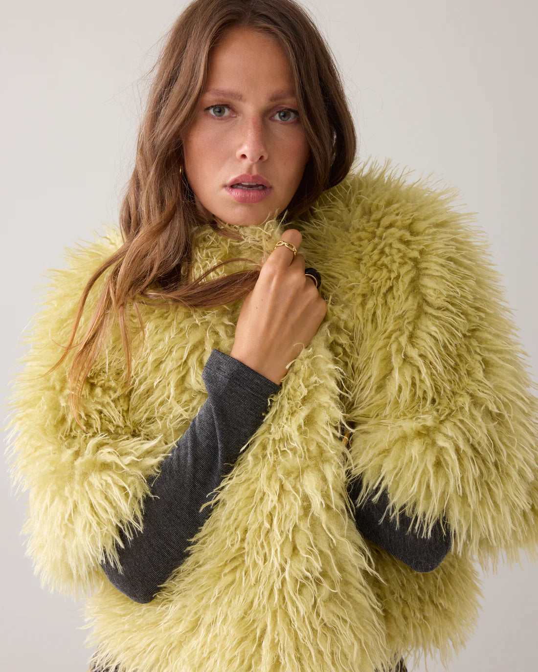 Faux Furry Jacket in Misty Lime