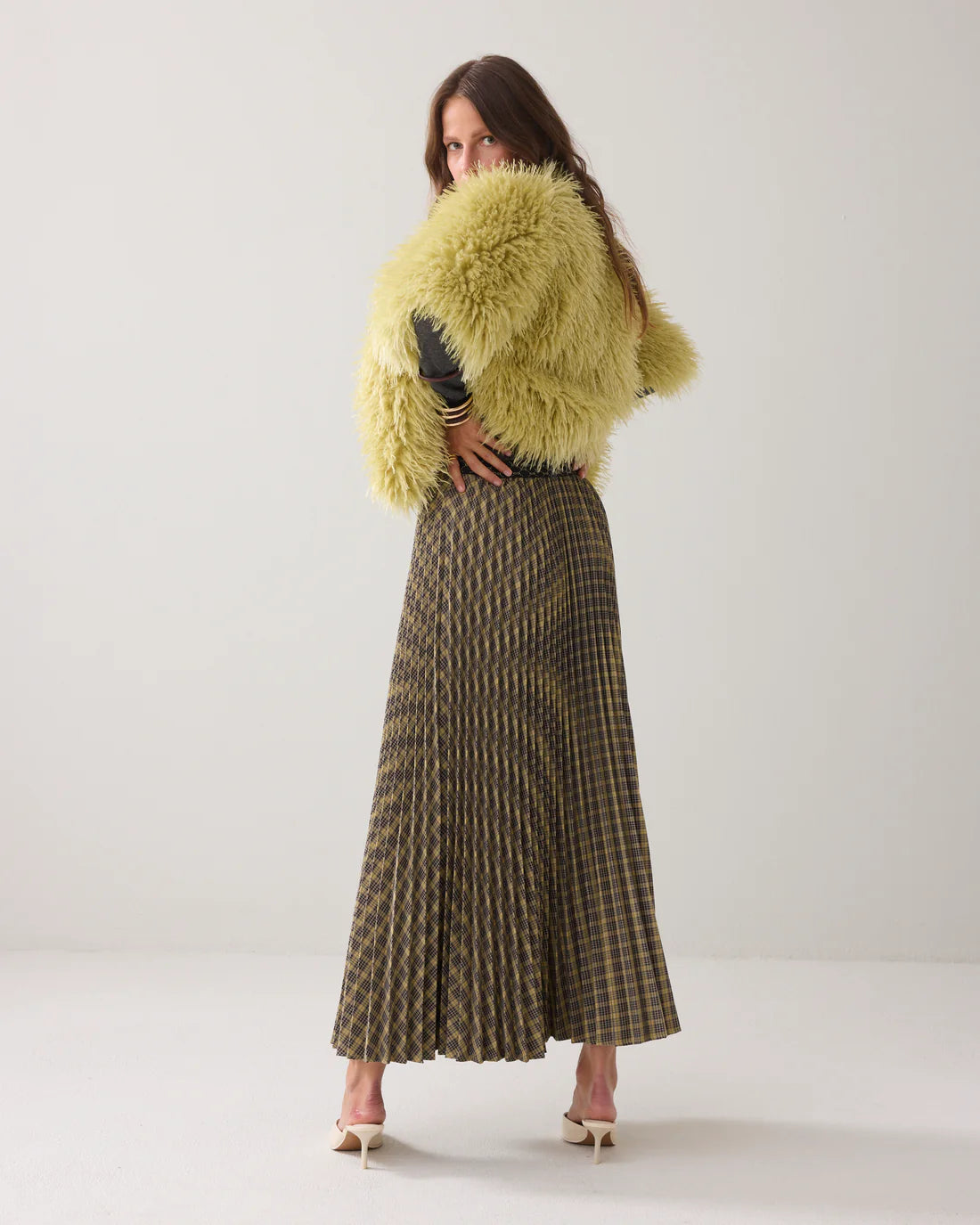 Faux Furry Jacket in Misty Lime