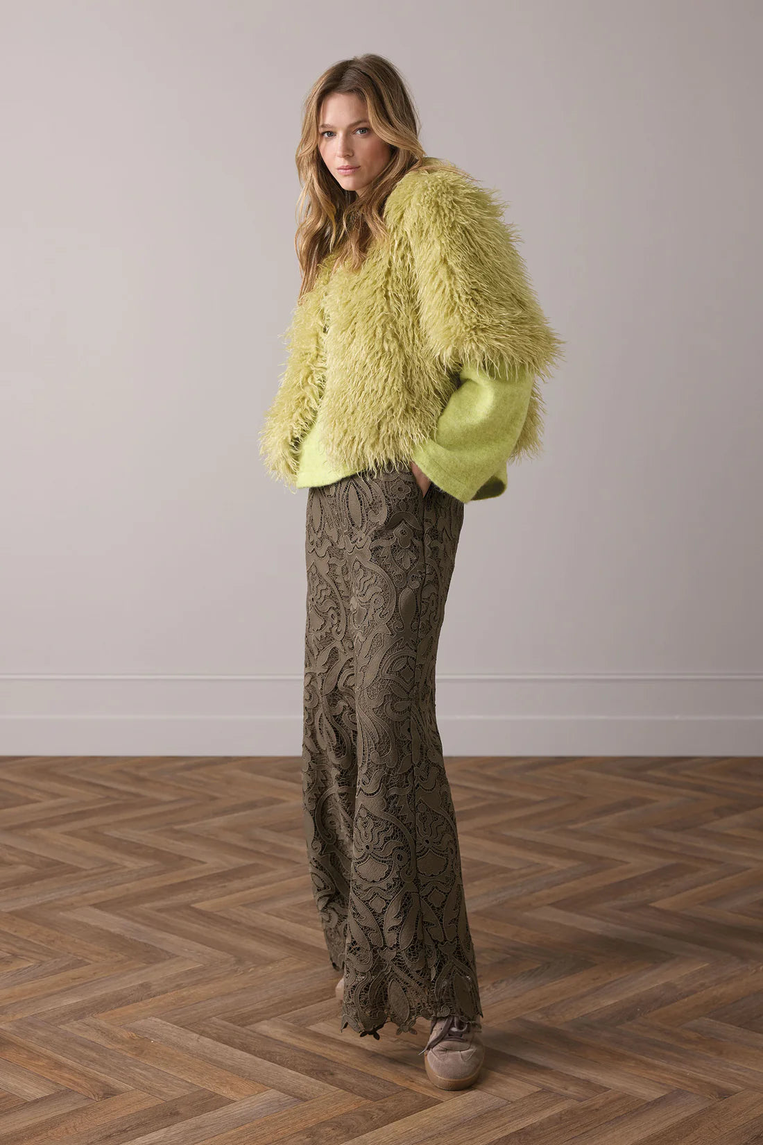 Faux Furry Jacket in Misty Lime