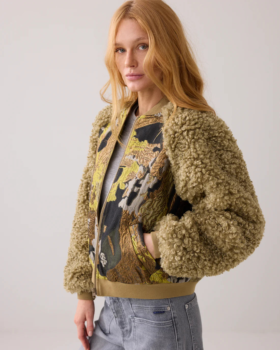 Teddy Bomber in Green Jacuard Lentil