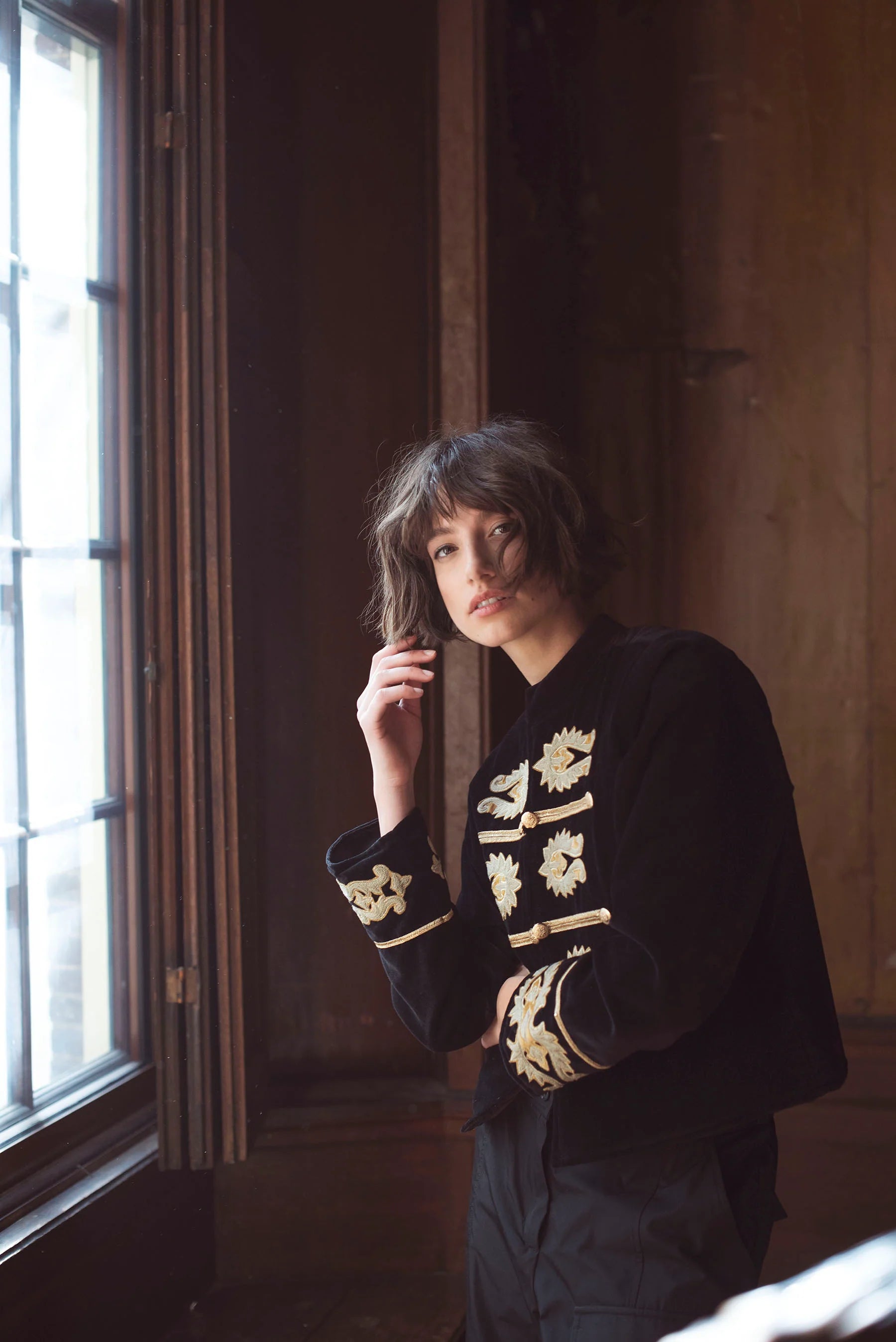 Gold Embroidered Jacket in Black