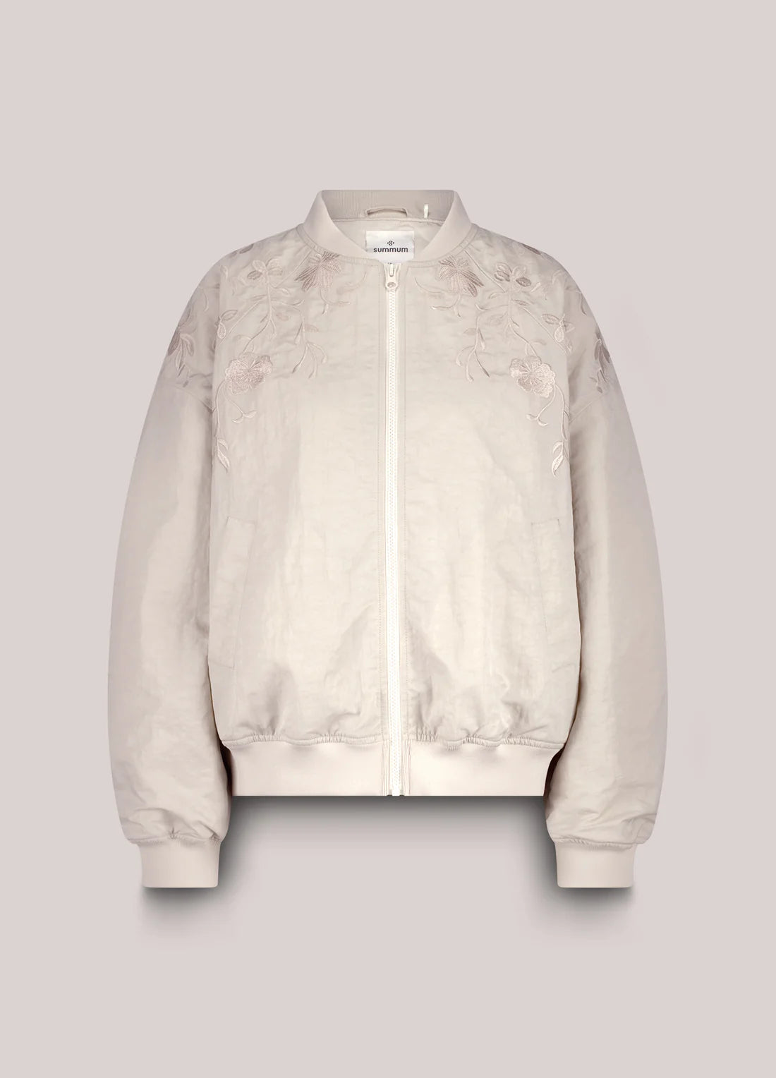 Embroidered Padded Bomber Jacket in Ivory