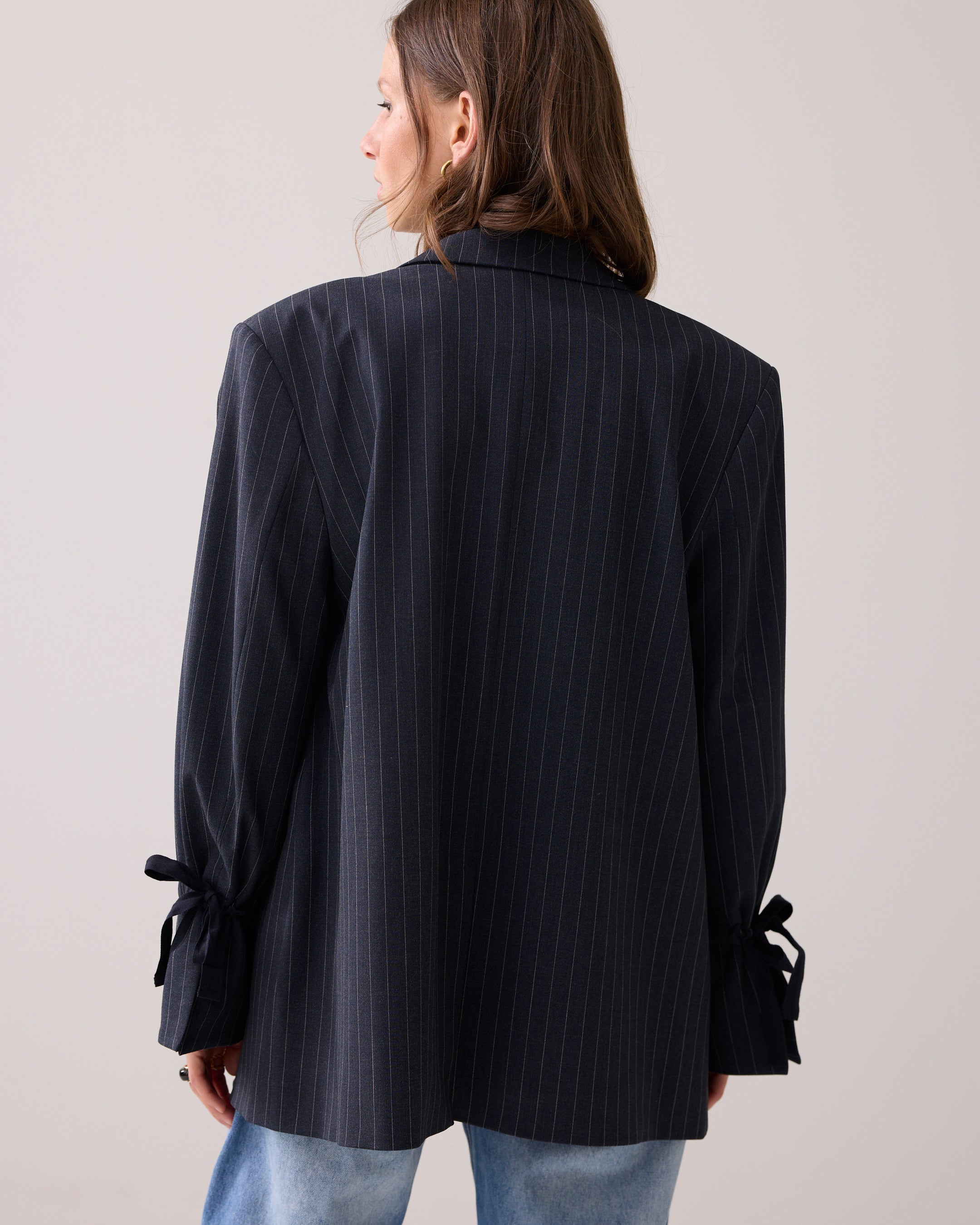 Boyfriend Pinstripe Blazer in Midnight Blue