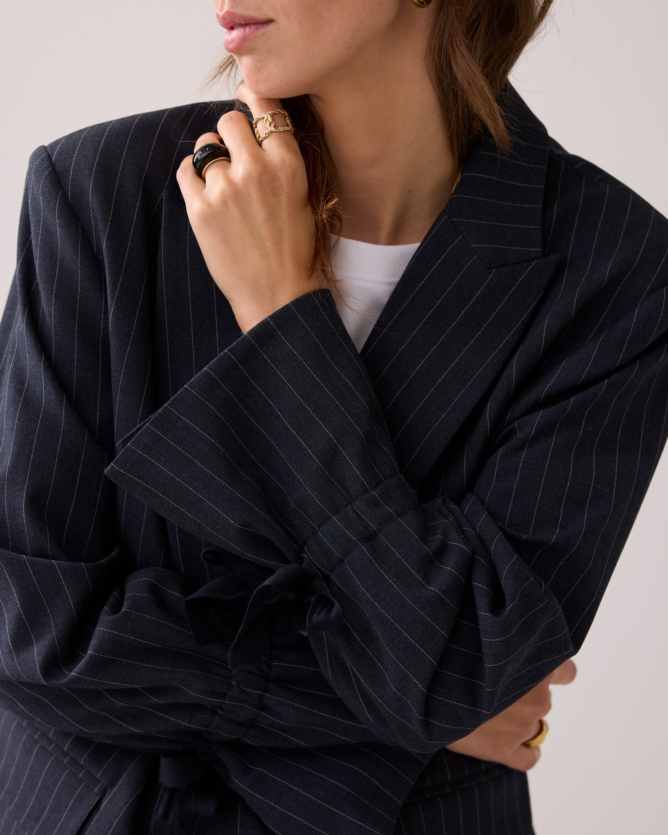 Boyfriend Pinstripe Blazer in Midnight Blue