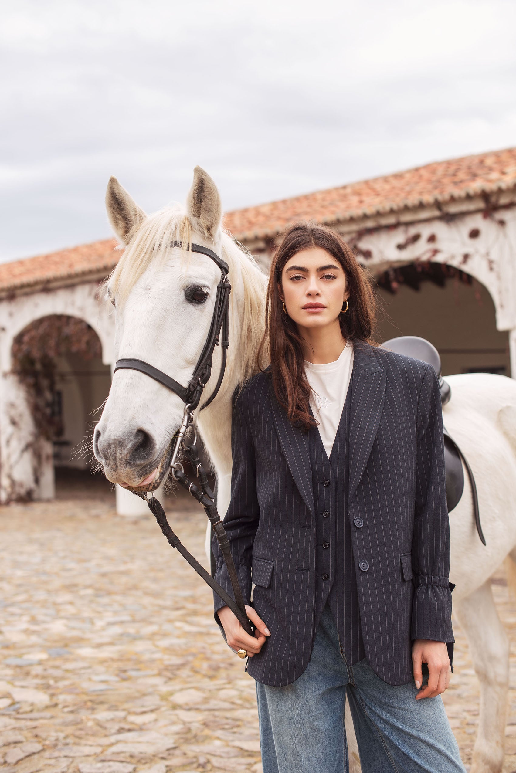 Boyfriend Pinstripe Blazer in Midnight Blue