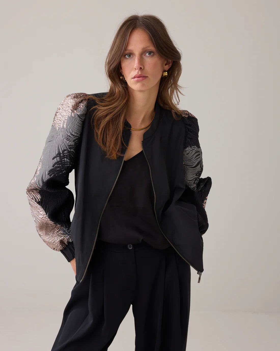 Leaves Jacquard Bomber Jacket in Multi