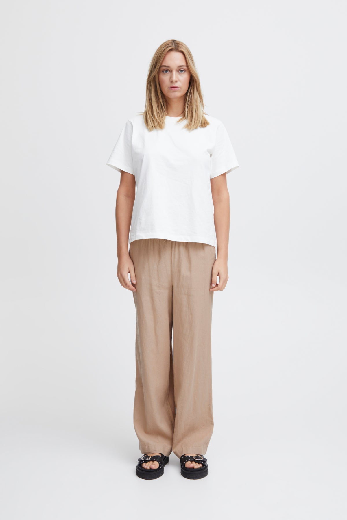 Lino Wide Leg Casual Trouser in Natural