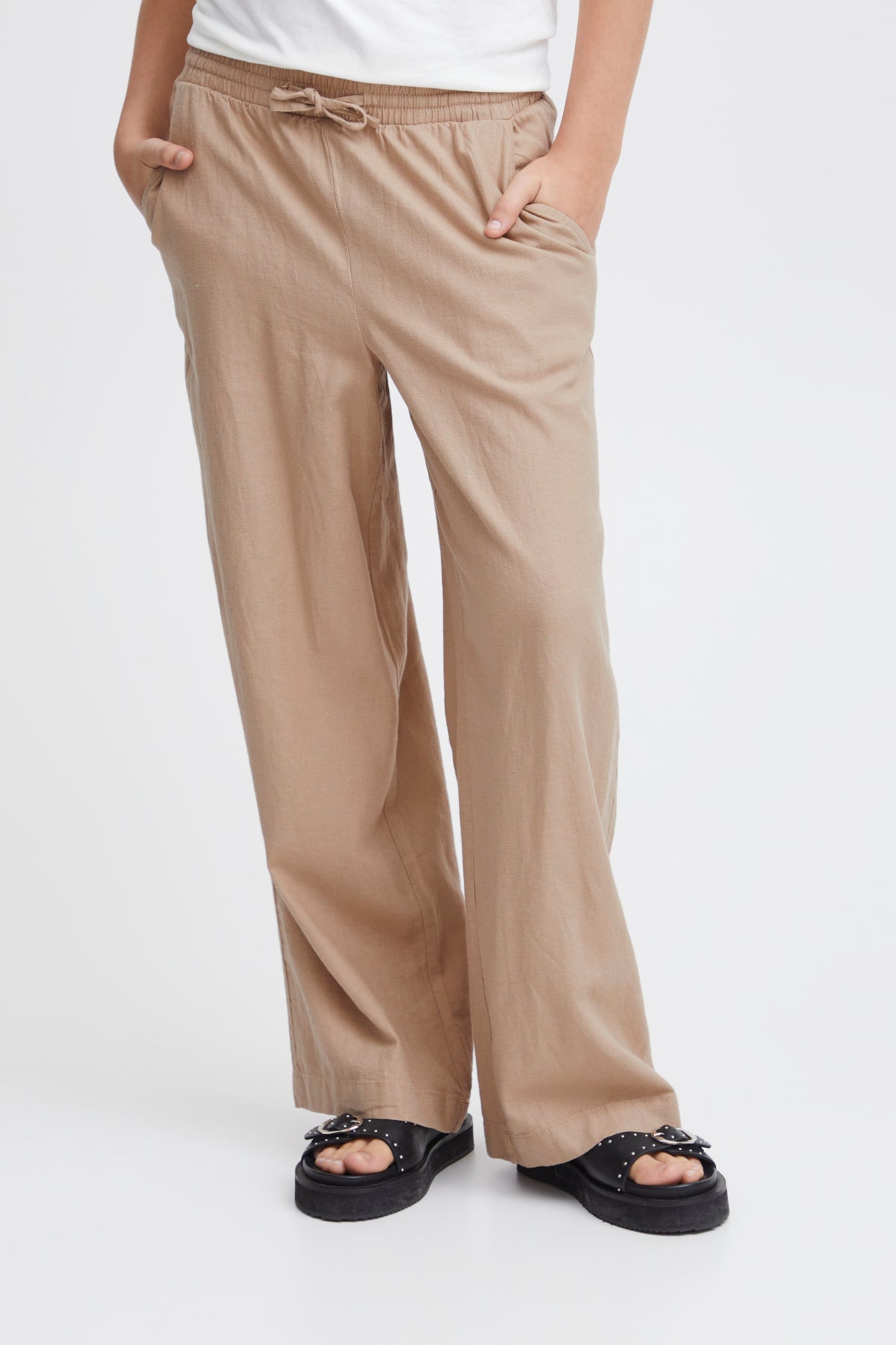 Lino Wide Leg Casual Trouser in Natural