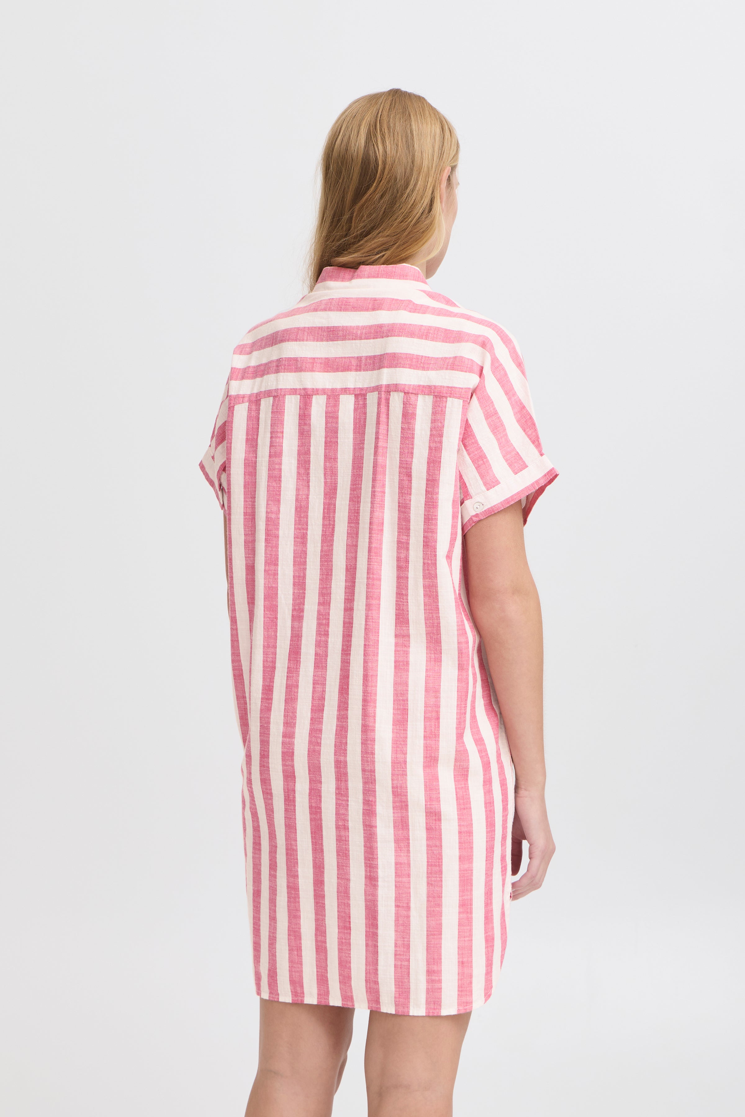 Lolia Dress in Bright Rose/White Stripe