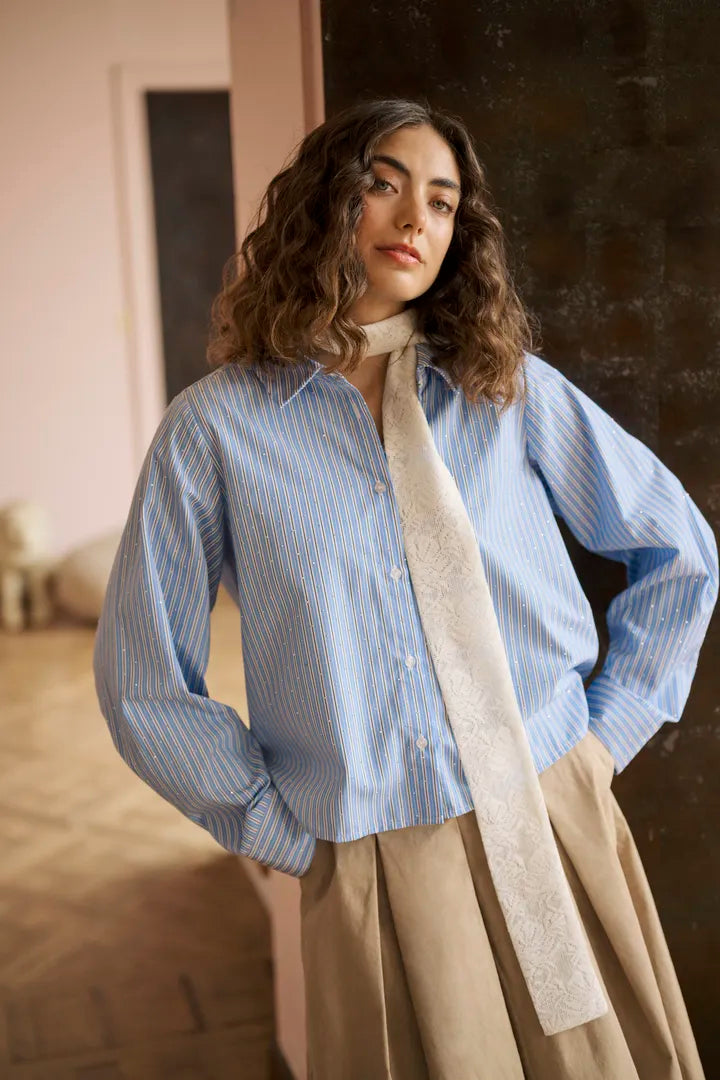 Daimi Short Shirt in Blue/White Shirt