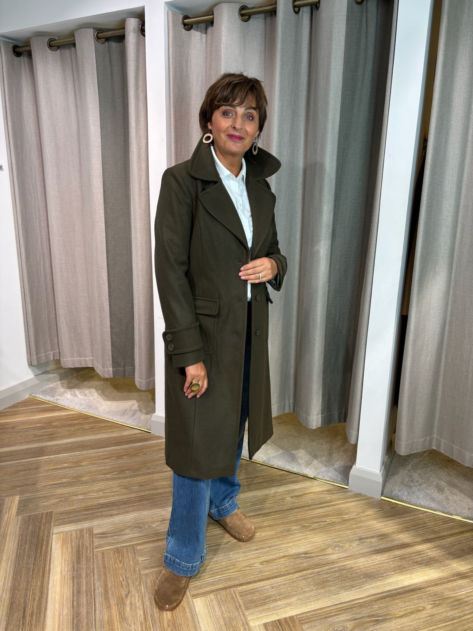Single Breast Coat with Patch Pocket in Army