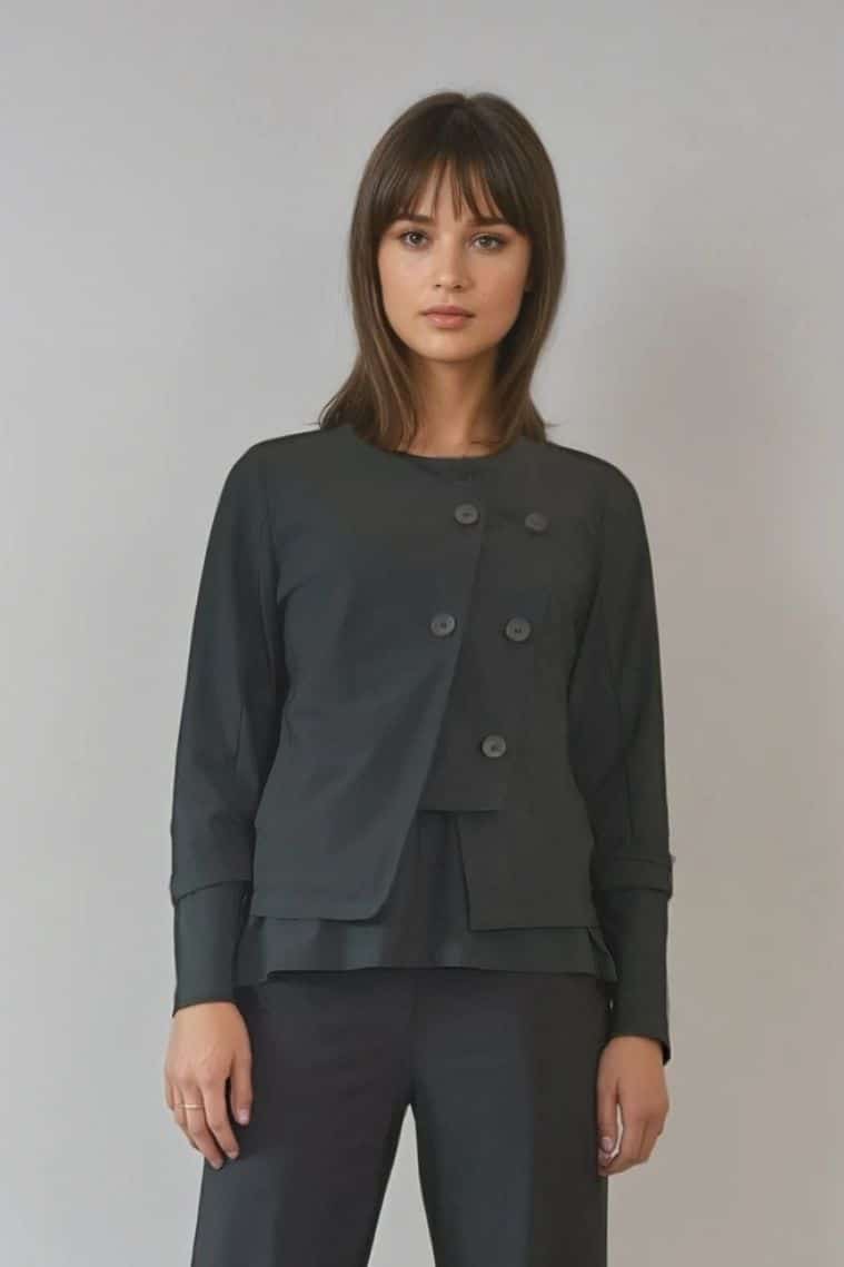 Double Breasted Short Cardigan in Midnight Green