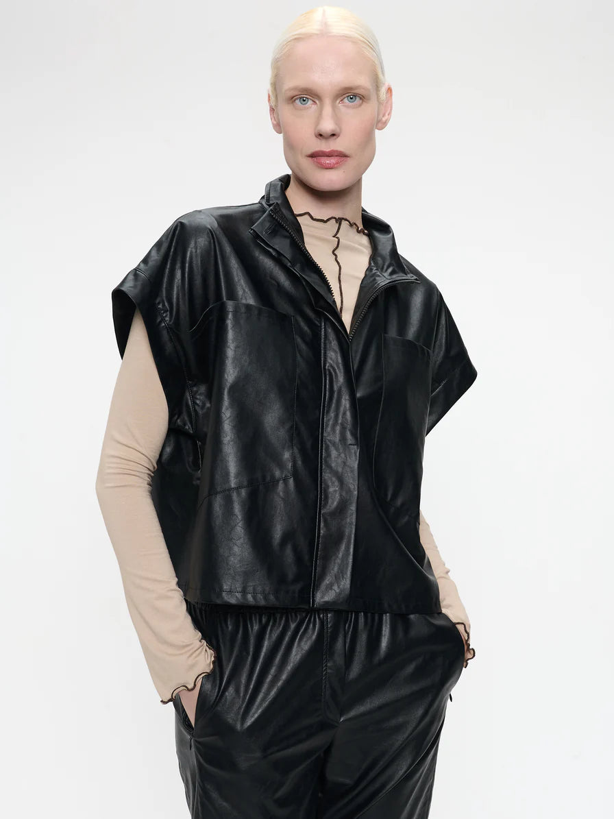 Paola Eco Leather Blouse in Black