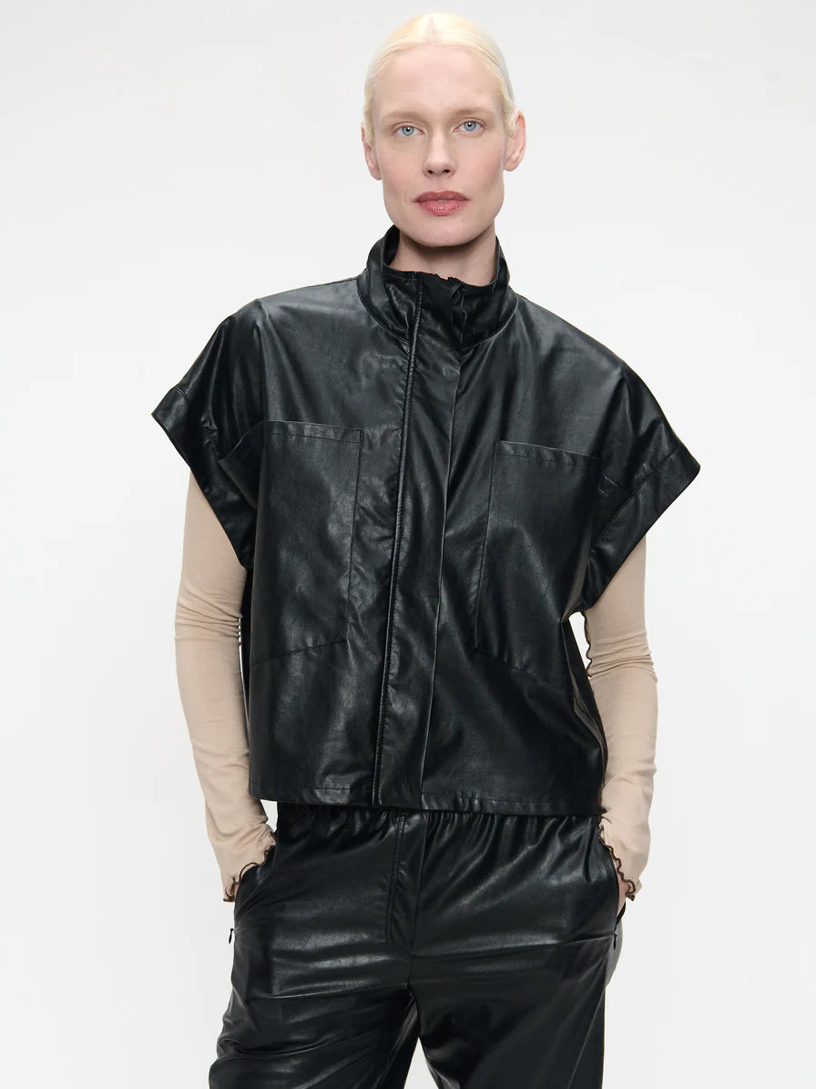 Paola Eco Leather Blouse in Black