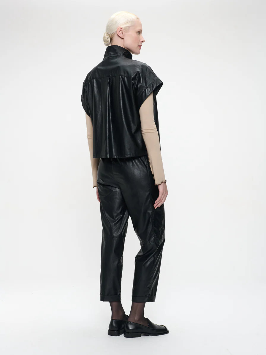 Paola Eco Leather Blouse in Black