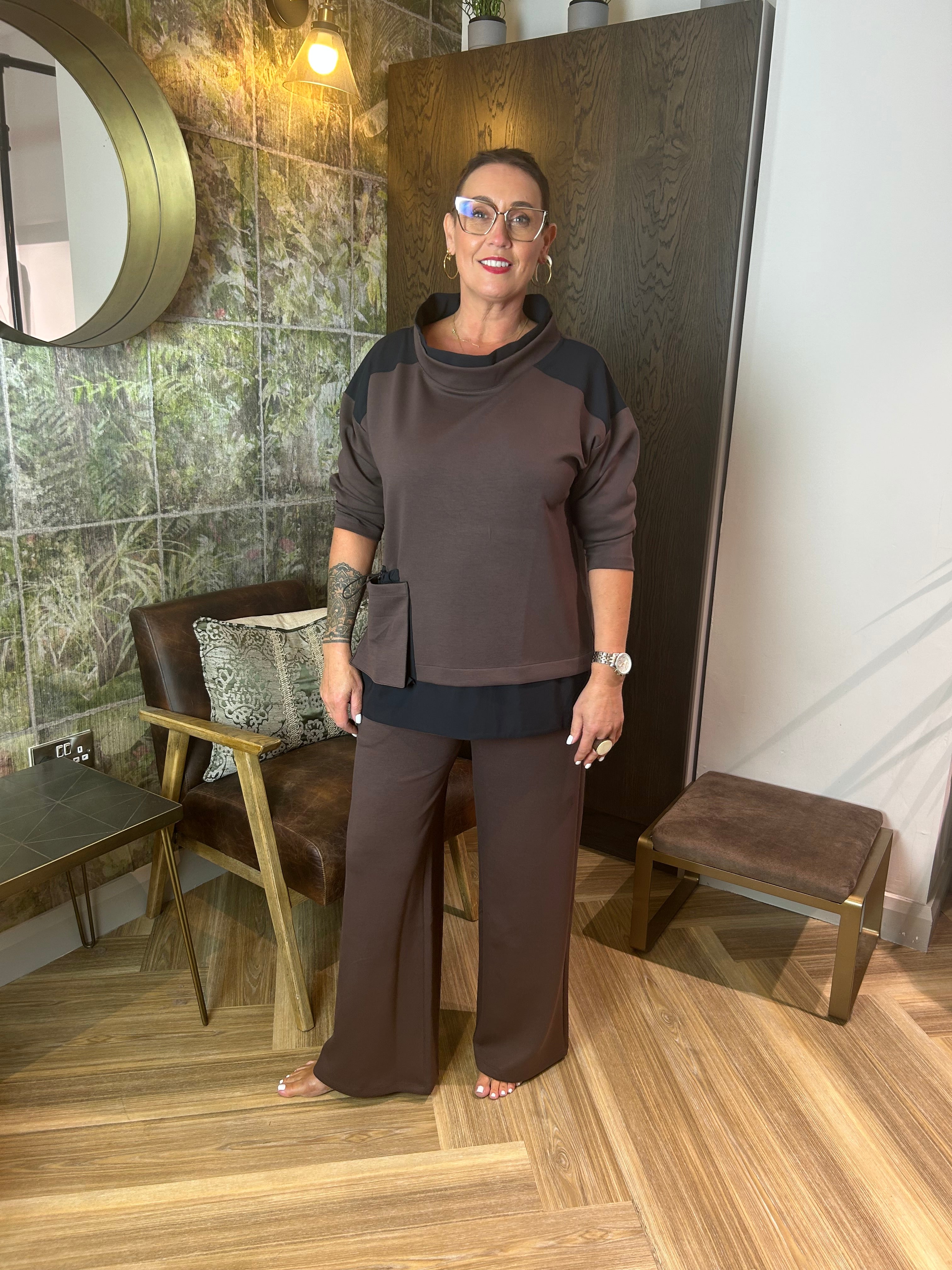 Soft Wide Leg Jersey Trouser in Cocoa