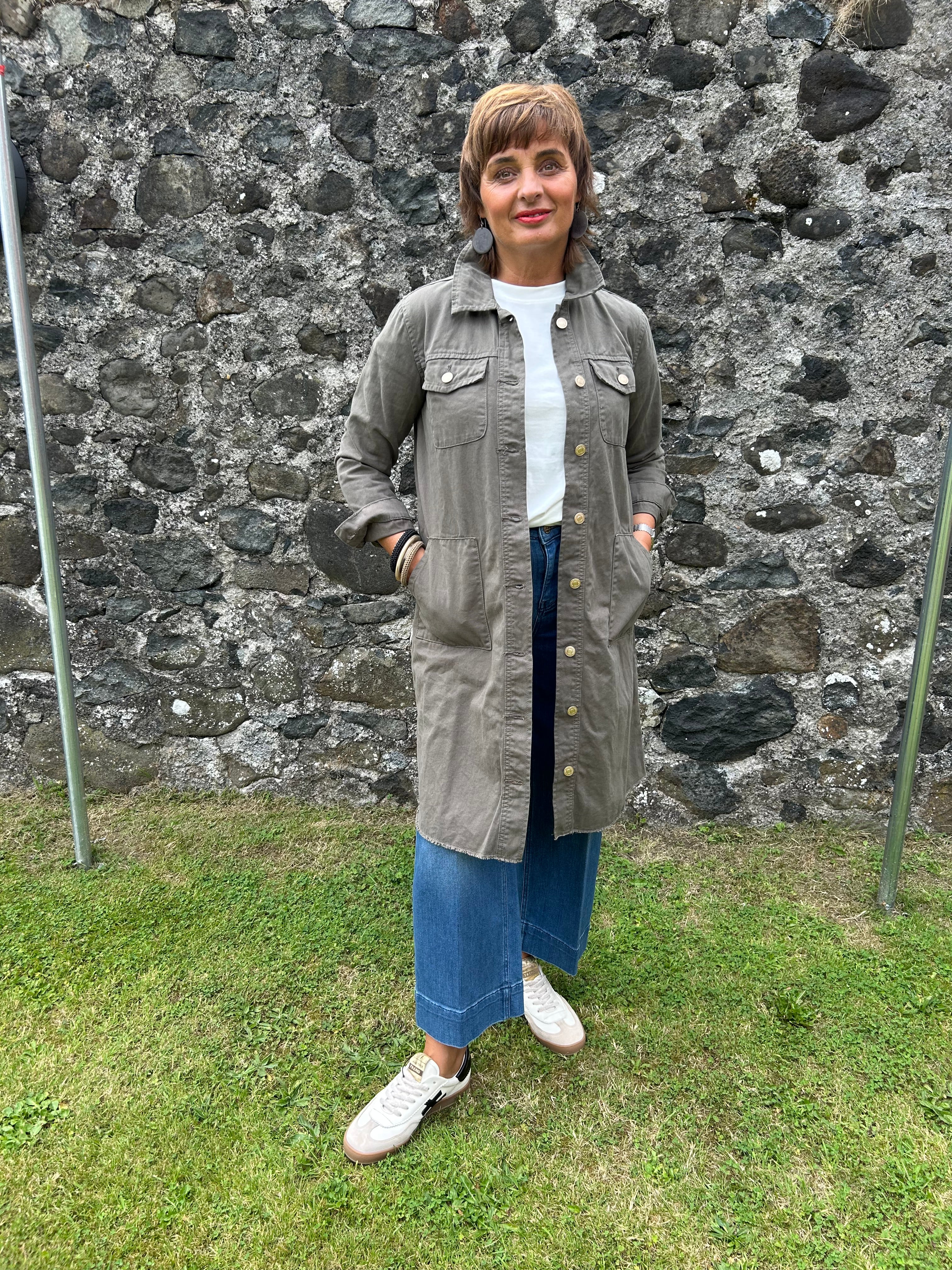 Foxy Solid Long Jacket in Army