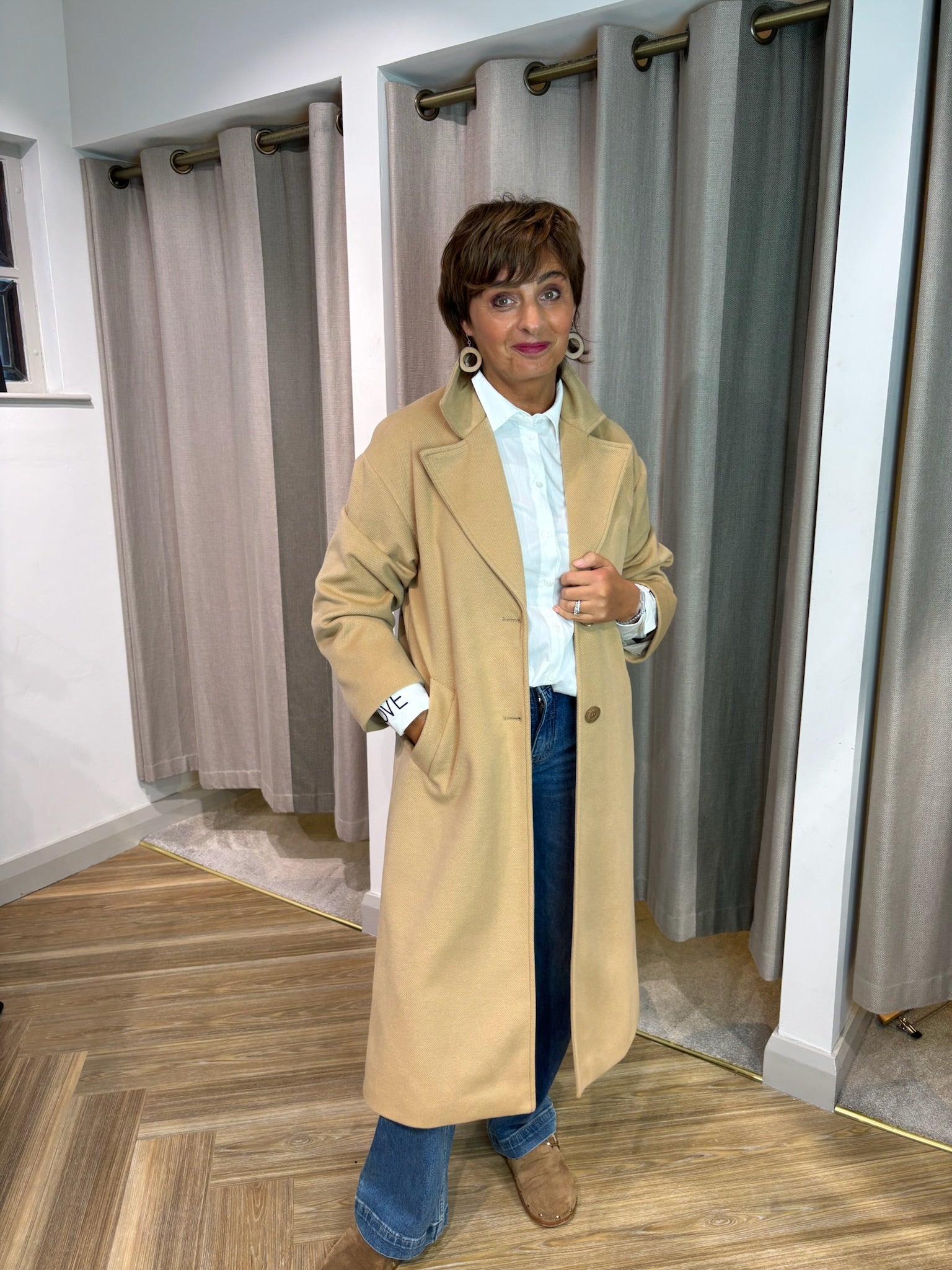 Oversized Coat with Pocket Welt in Camel
