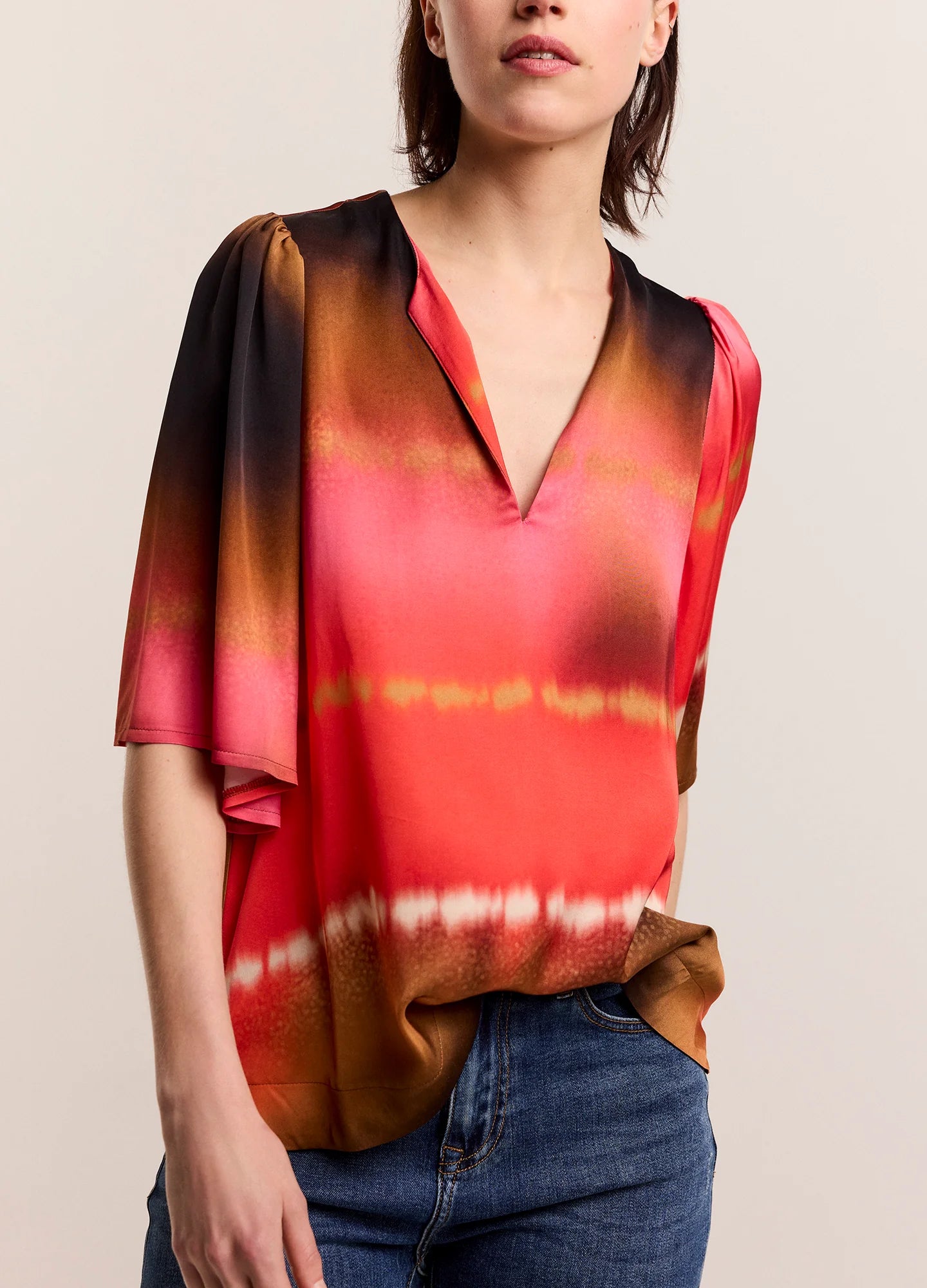 Faded Top with Butterfly Sleeves in Multicolour