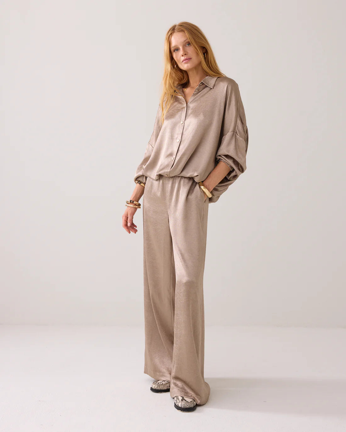 Crinkle Satin Blouse in Funghi