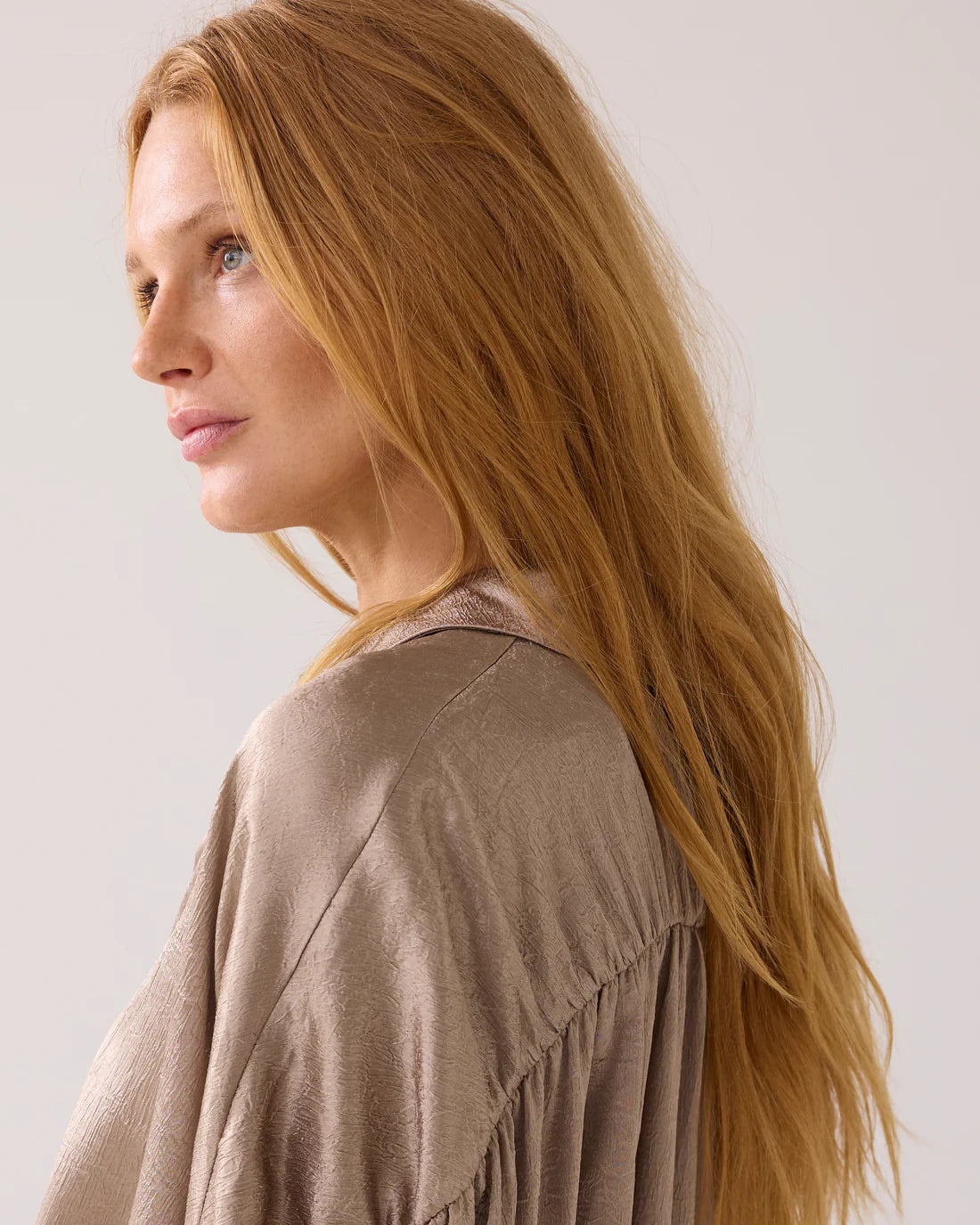 Crinkle Satin Blouse in Funghi