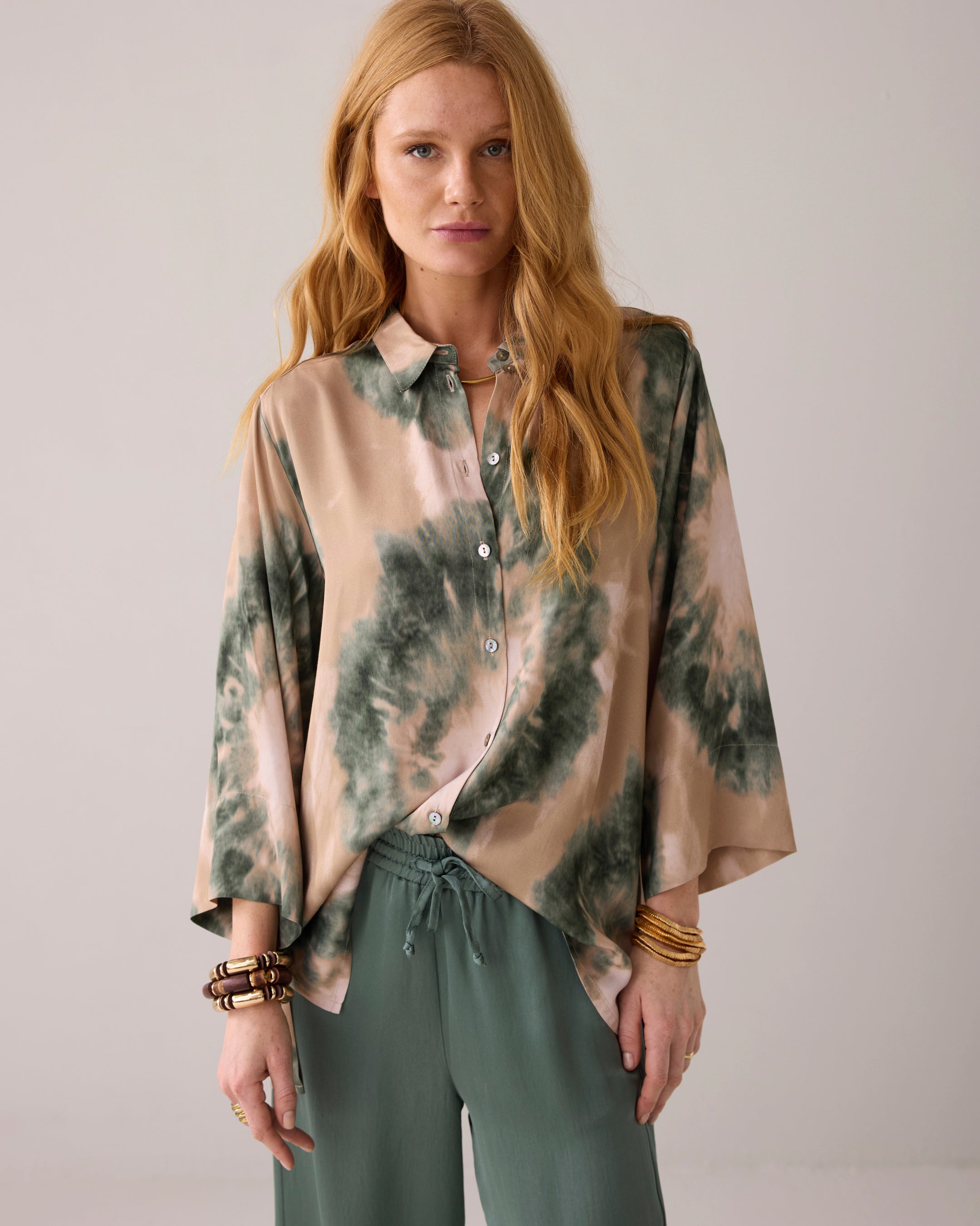 Tie Dye Blouse in Moss Green