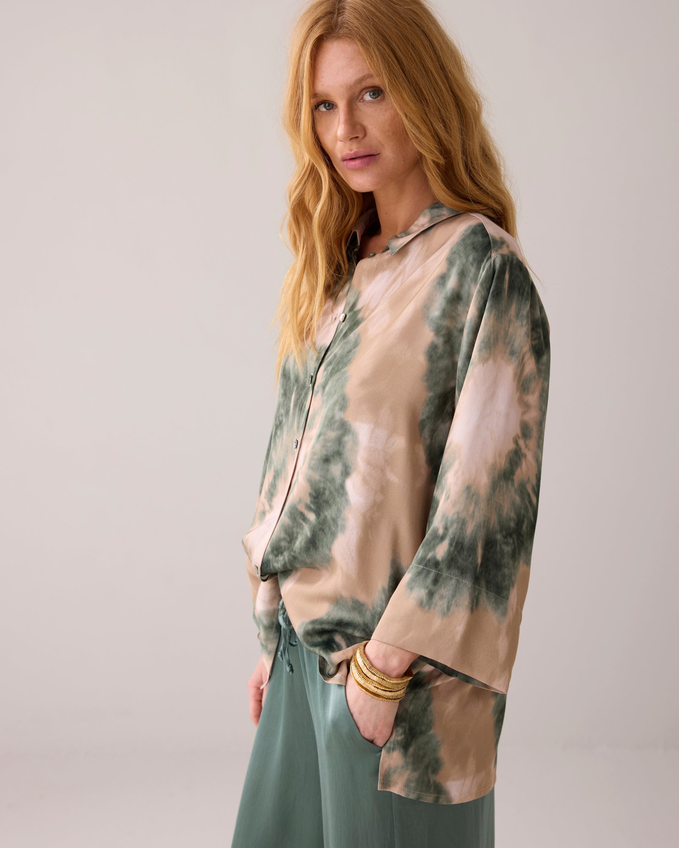Tie Dye Blouse in Moss Green