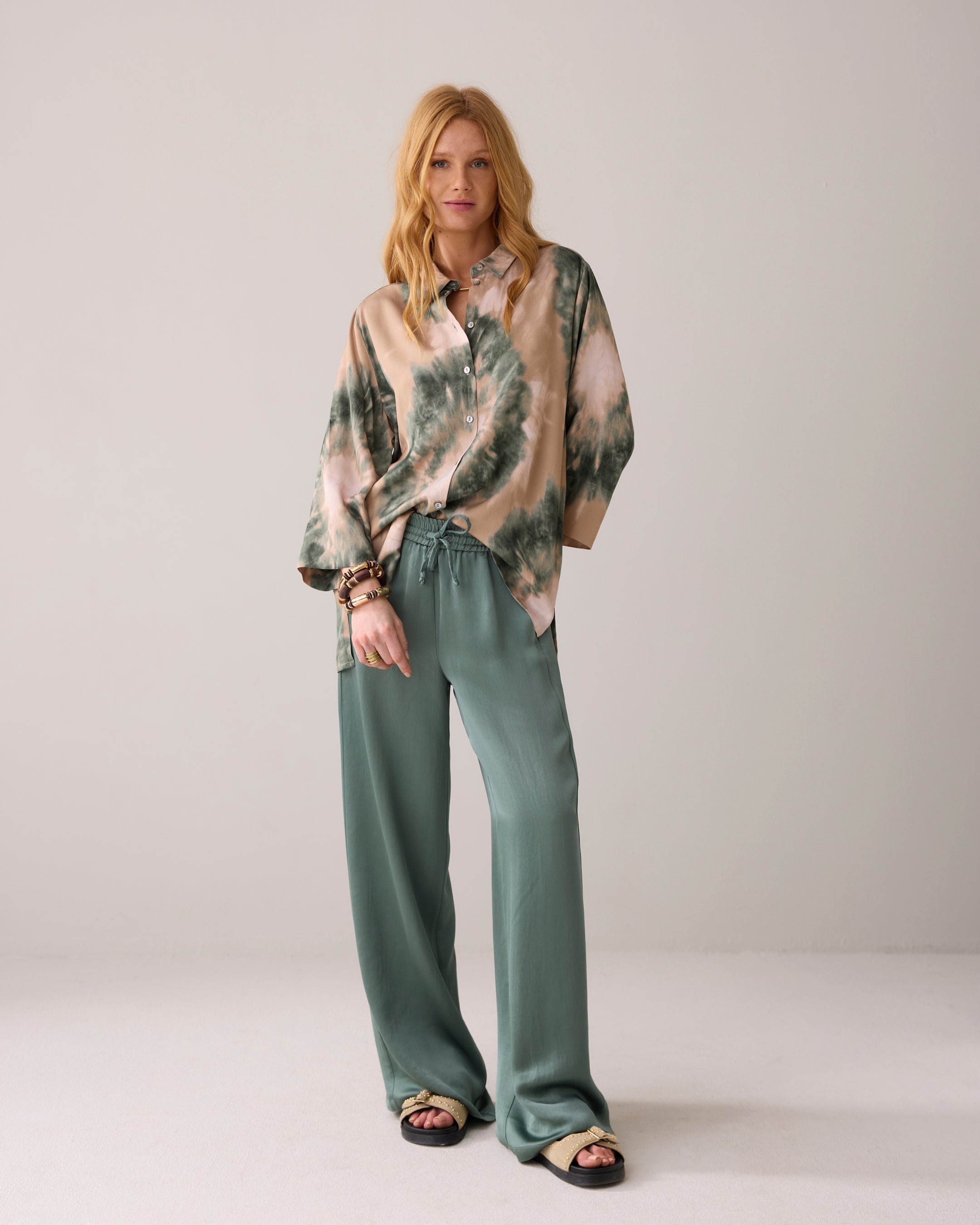 Tie Dye Blouse in Moss Green