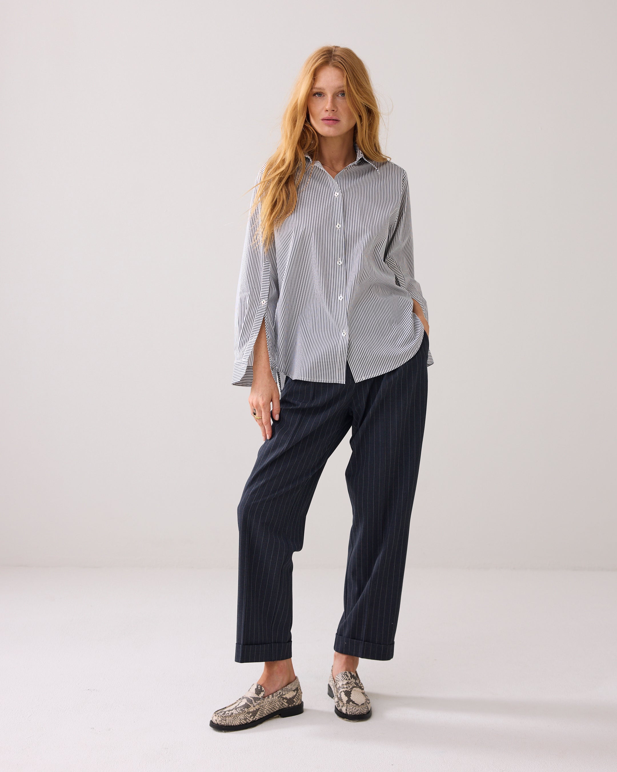 Stripe Blouse in Midnight Blue