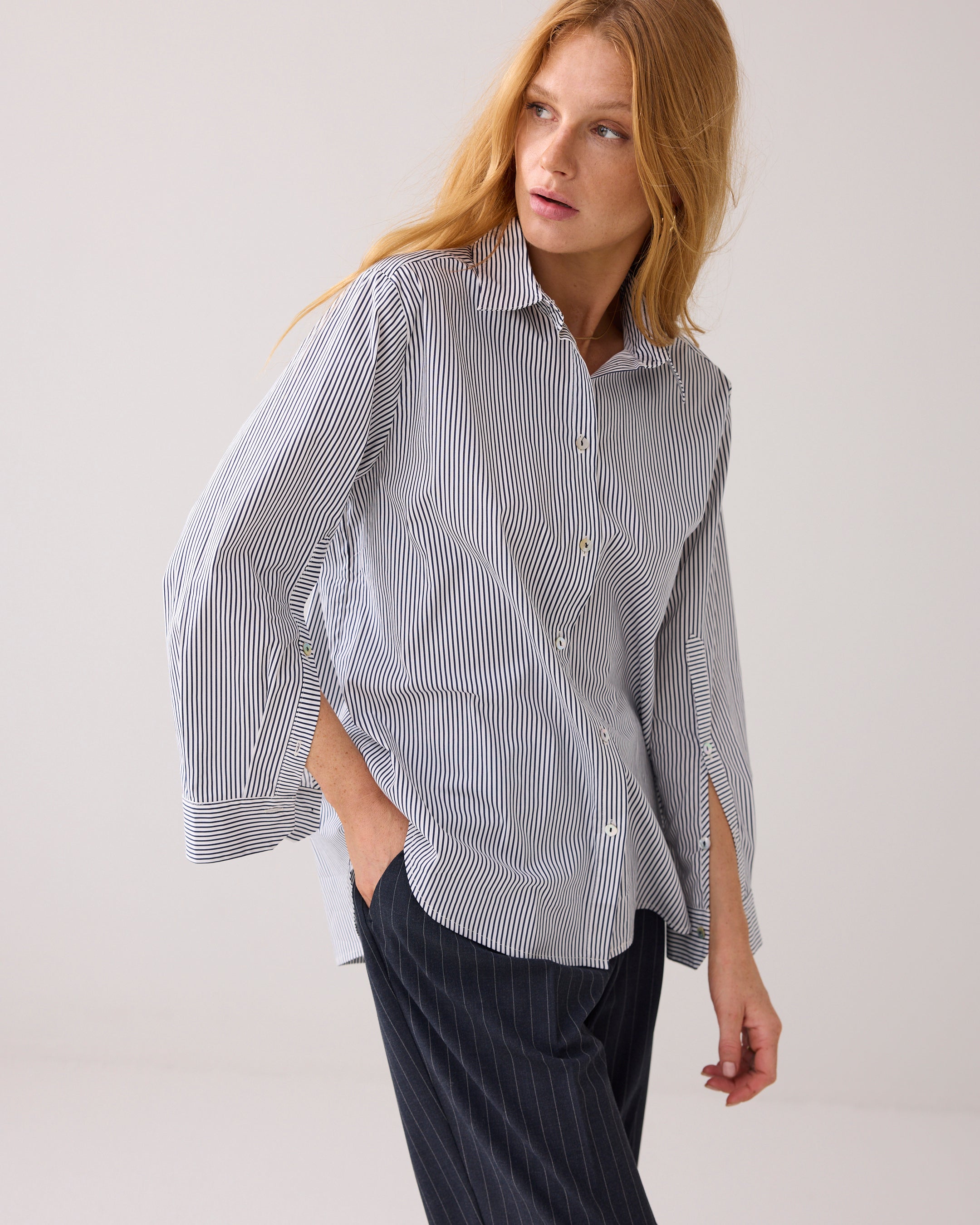 Stripe Blouse in Midnight Blue