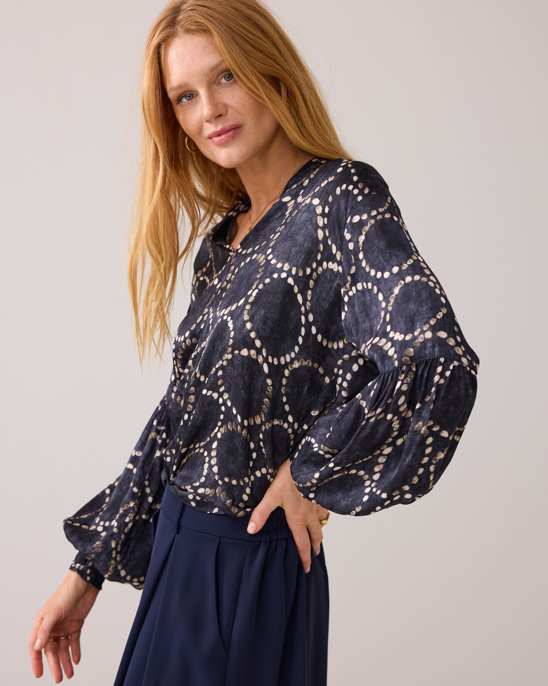 All Over Print Top in Midnight Blue