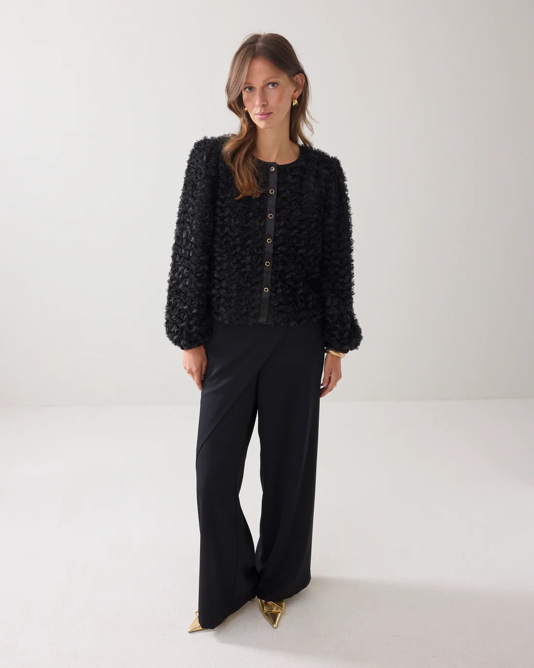 3D Flower Fluffy Jacket in Black