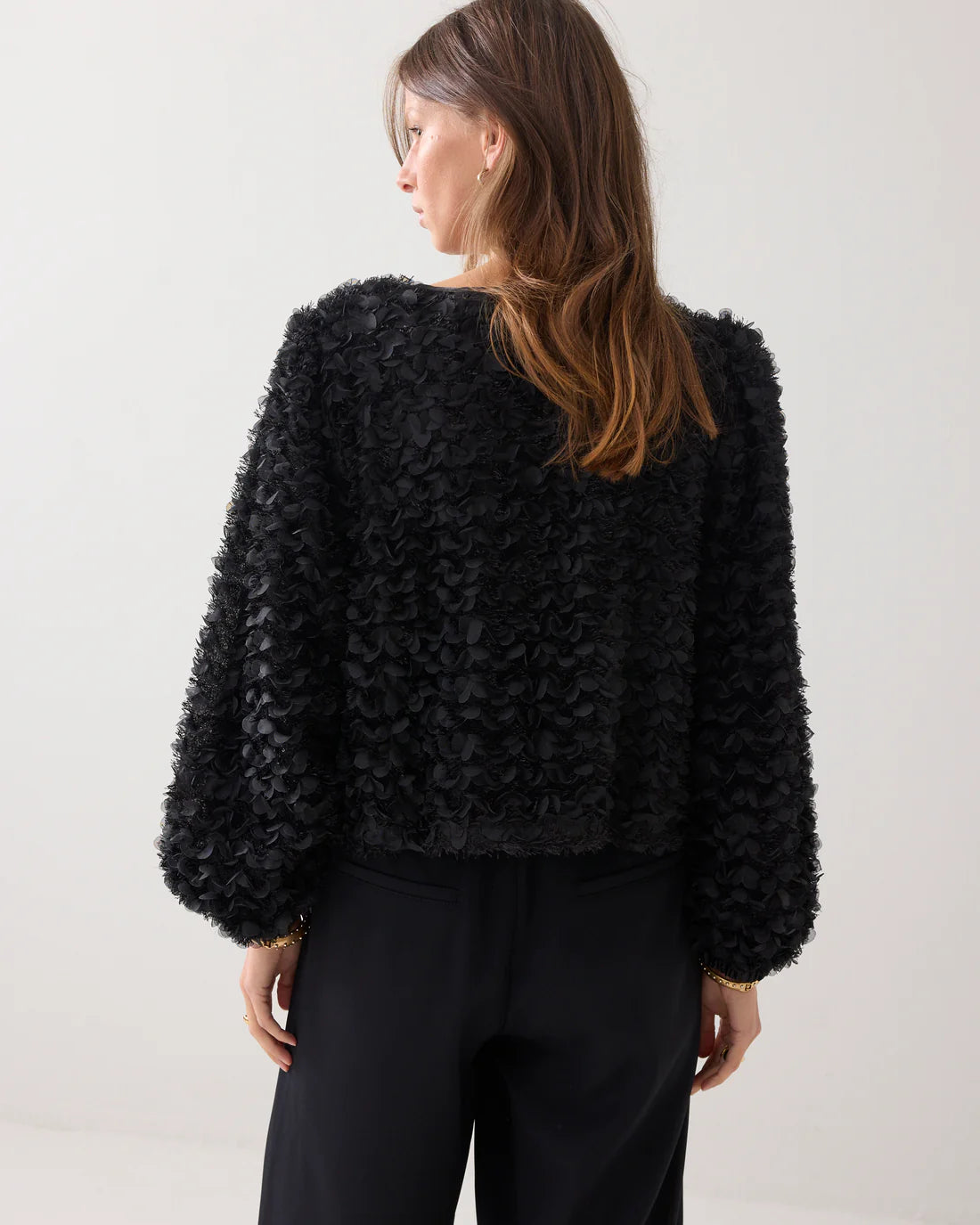 3D Flower Fluffy Jacket in Black