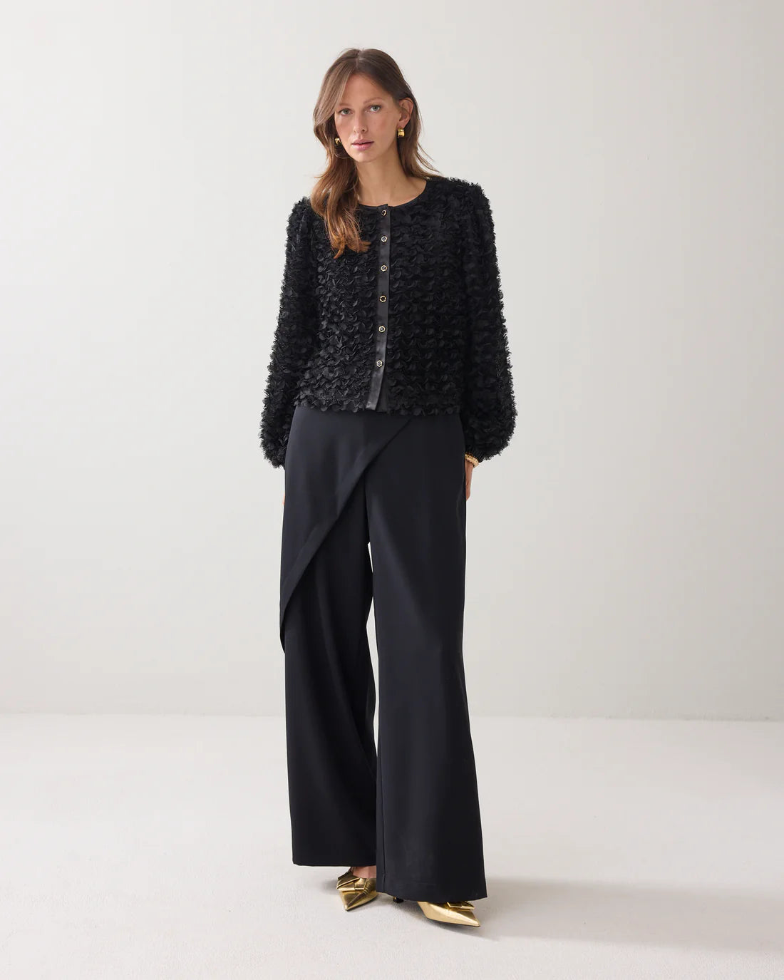 3D Flower Fluffy Jacket in Black