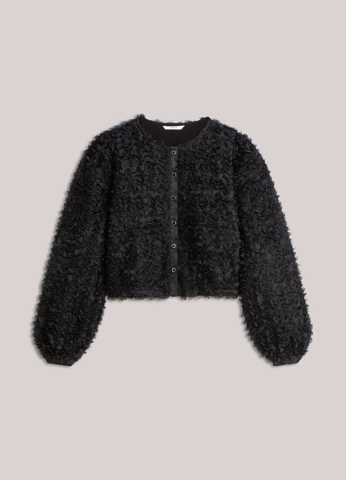 3D Flower Fluffy Jacket in Black