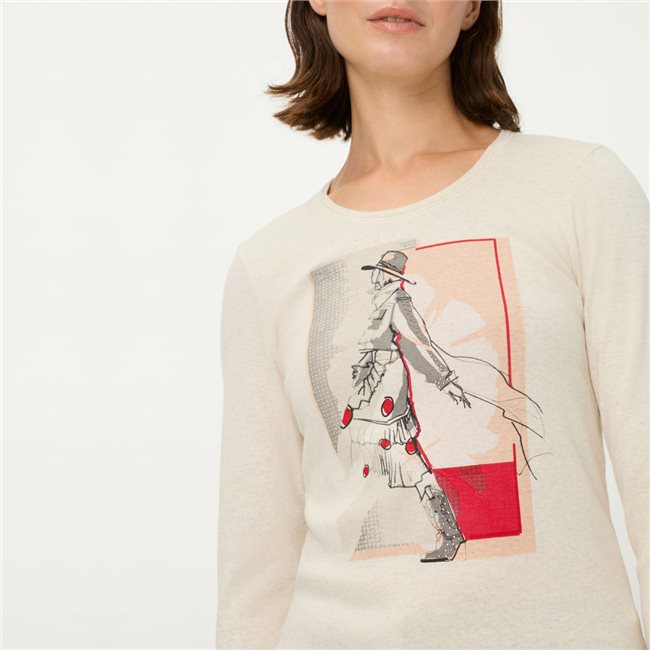 Woman Placement Print Top in Light Biscuit