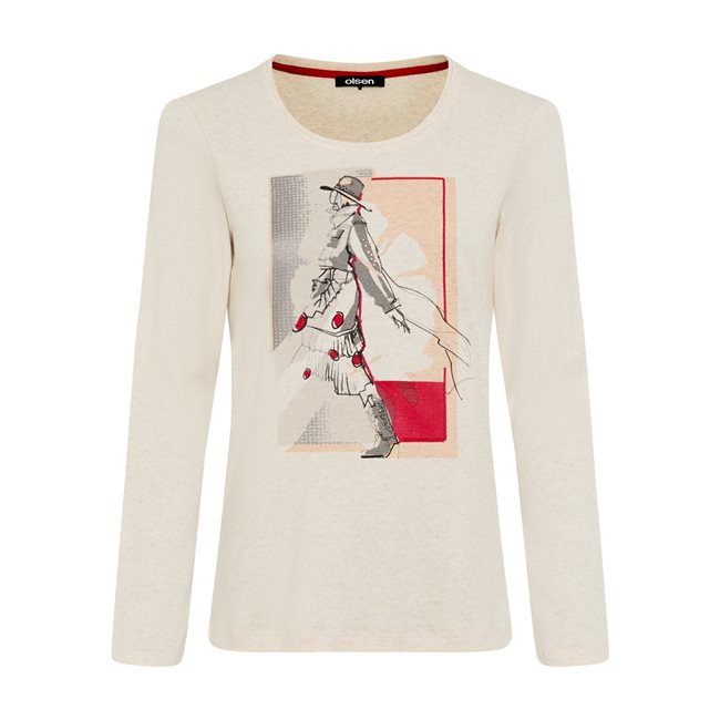 Woman Placement Print Top in Light Biscuit